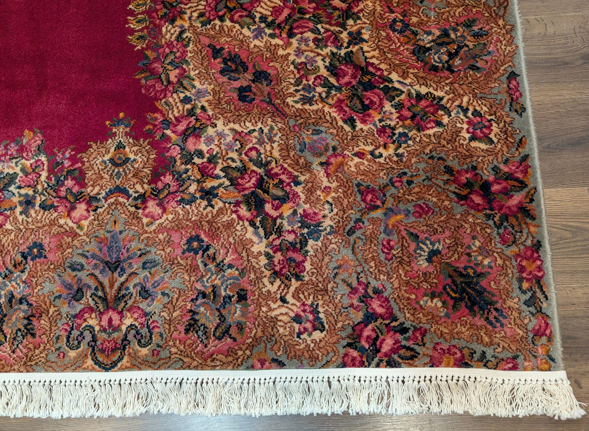 Antique Karastan Red Medallion Kirman Rug 9x12 #762, Wool USA 8' 8" x 12' in Red and Cream, Gray, Multicolor - 2603L087