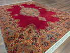 Antique Karastan Red Medallion Kirman Rug 9x12 #762, Wool USA 8' 8" x 12' in Red and Cream, Gray, Multicolor - 2603L087