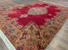 Antique Karastan Red Medallion Kirman Rug 9x12 #762, Wool USA 8' 8" x 12' in Red and Cream, Gray, Multicolor - 2603L087