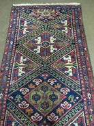 Antique Persian Hamadan Runner 2' 6" x 9' 5", Geometric Medallions, Wool Azerbaijan 2' 6" x 9' 5" in Navy Blue and Ivory, Red - 2605J049