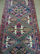 Antique Persian Hamadan Runner 2' 6" x 9' 5", Geometric Medallions, Wool Azerbaijan 2' 6" x 9' 5" in Navy Blue and Ivory, Red - 2605J049