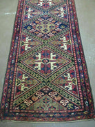 Antique Persian Hamadan Runner 2' 6" x 9' 5", Geometric Medallions, Wool Azerbaijan 2' 6" x 9' 5" in Navy Blue and Ivory, Red - 2605J049