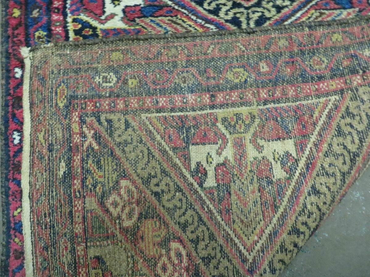 Antique Persian Hamadan Runner 2' 6" x 9' 5", Geometric Medallions, Wool Azerbaijan 2' 6" x 9' 5" in Navy Blue and Ivory, Red - 2605J049