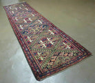 Antique Persian Hamadan Runner 2' 6" x 9' 5", Geometric Medallions, Wool Azerbaijan 2' 6" x 9' 5" in Navy Blue and Ivory, Red - 2605J049