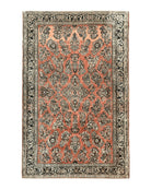 Antique Persian Sarouk Rug 4x7, Hand Knotted Wool Red Persian Carpet, Floral, Fine 300 KPSI Azerbaijan 4' 2" x 6' 7" - 2307L143