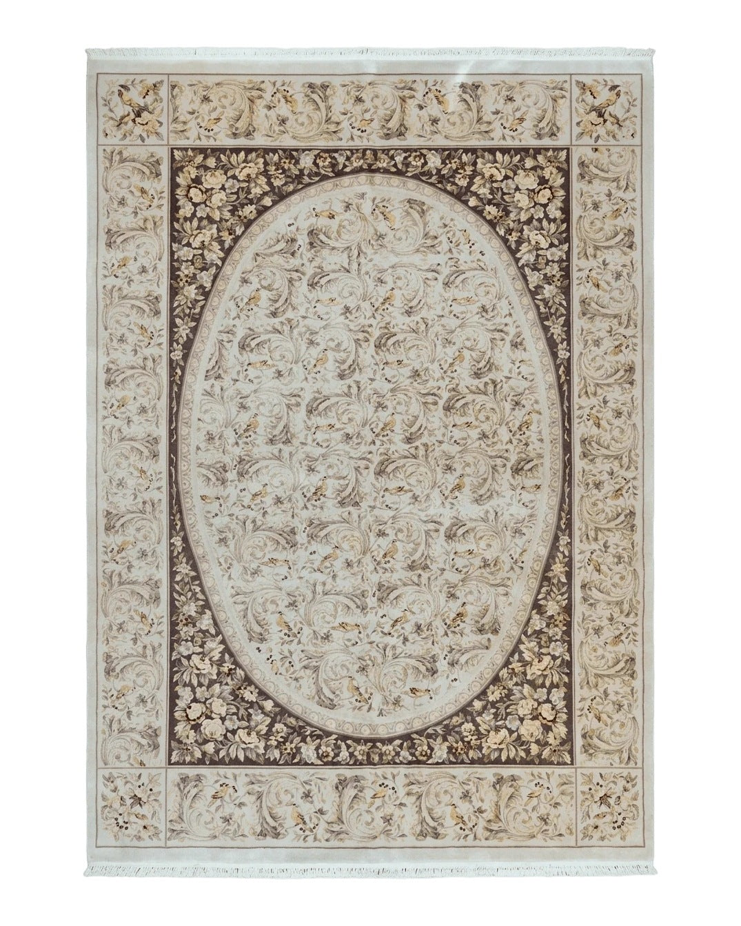 Aubusson Rug 10x14, Wool & Silk Highlights Hand Knotted Vintage Carpet, Birds Flowers, Fine Details, Elegant China 9' 8" x 14' - 2306L053