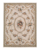 Aubusson Rug 8x11, Floral European Design, Wool, Belgium Power Loomed Carpet Belgium 8' x 10' 9" in Cream and Sage Green, Tan-Gold - 2603L084