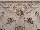 Aubusson Rug 8x11, Floral European Design, Wool, Belgium Power Loomed Carpet Belgium 8' x 10' 9" in Cream and Sage Green, Tan-Gold - 2603L084