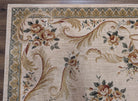 Aubusson Rug 8x11, Floral European Design, Wool, Belgium Power Loomed Carpet Belgium 8' x 10' 9" in Cream and Sage Green, Tan-Gold - 2603L084