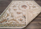 Aubusson Rug 8x11, Floral European Design, Wool, Belgium Power Loomed Carpet Belgium 8' x 10' 9" in Cream and Sage Green, Tan-Gold - 2603L084