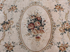 Aubusson Rug 8x11, Floral European Design, Wool, Belgium Power Loomed Carpet Belgium 8' x 10' 9" in Cream and Sage Green, Tan-Gold - 2603L084