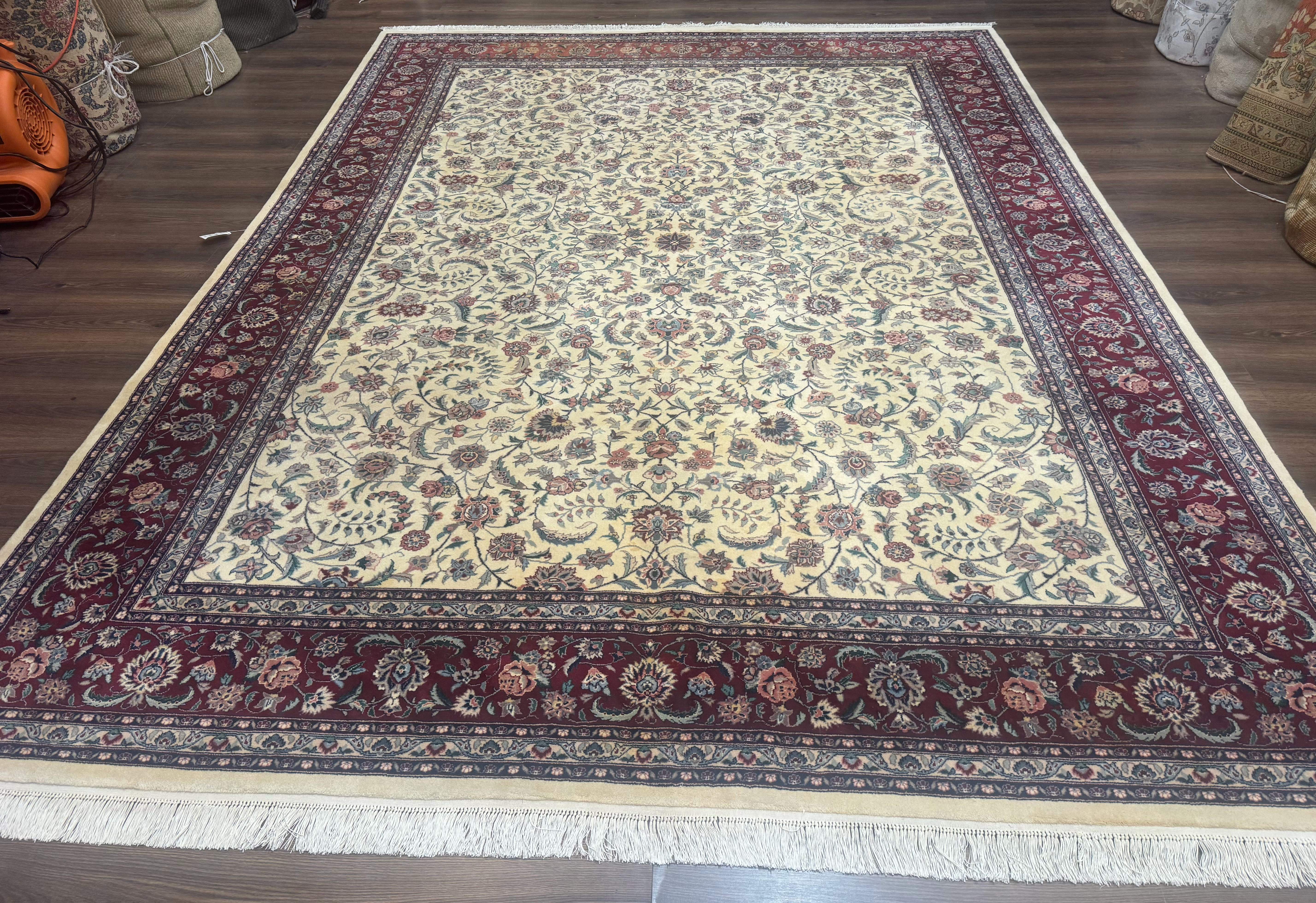 Pak Persian Rug 9x12 – Ivory and Maroon, Hand-Knotted Wool Carpet - Jewel Rugs