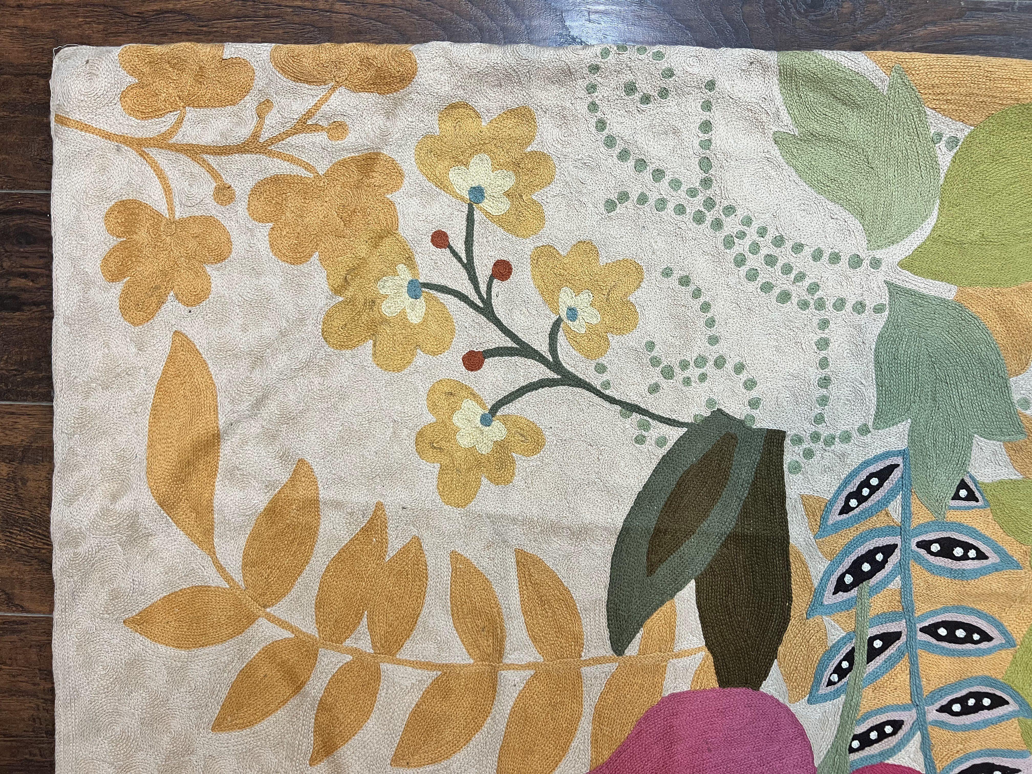 Indian Hand Stitched Rug 4x6, Floral, Silk, Large Floral Design - Jewel Rugs