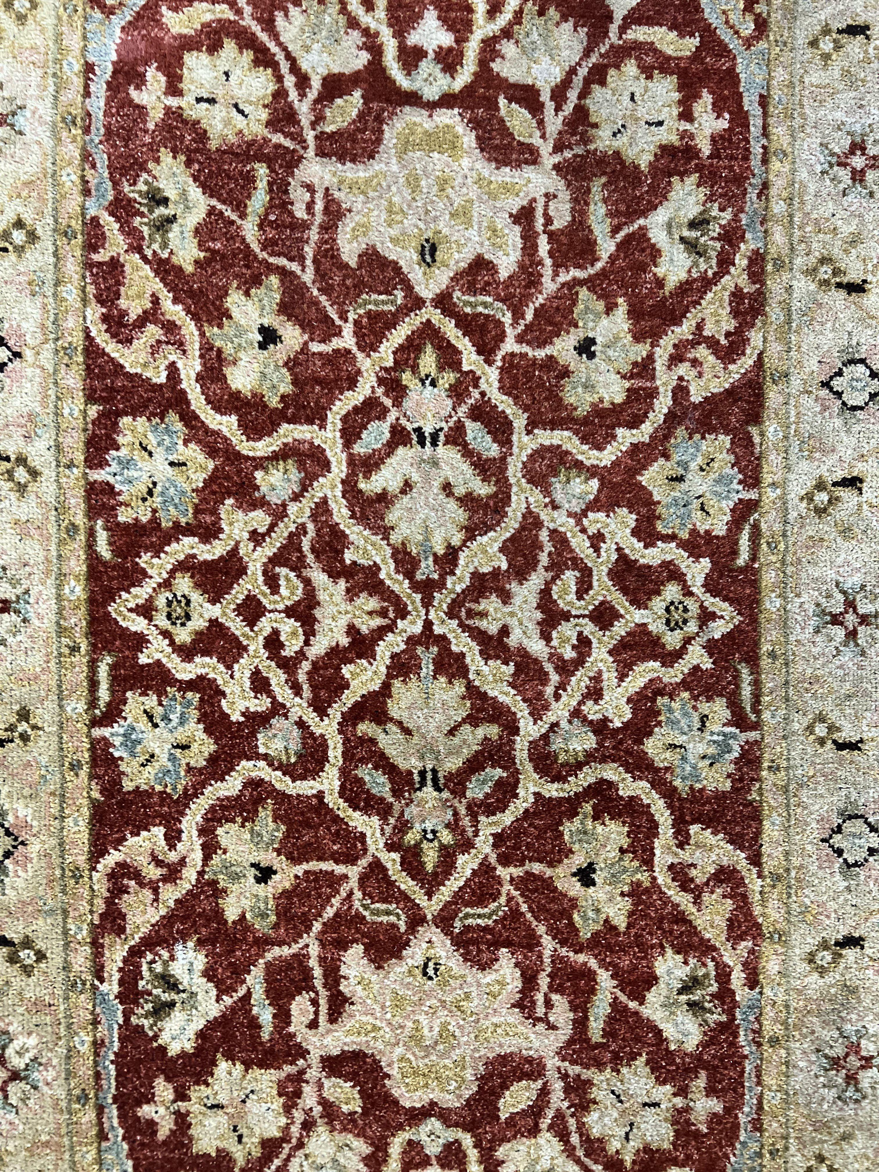 Pakistani Chobi Runner Rug 2.6 x 8, Pak Persian Oriental Rug for Hallway, Maroon Tan-Gold, Handmade Wool 8ft Runner for Hallway, Vintage Rug - Jewel Rugs