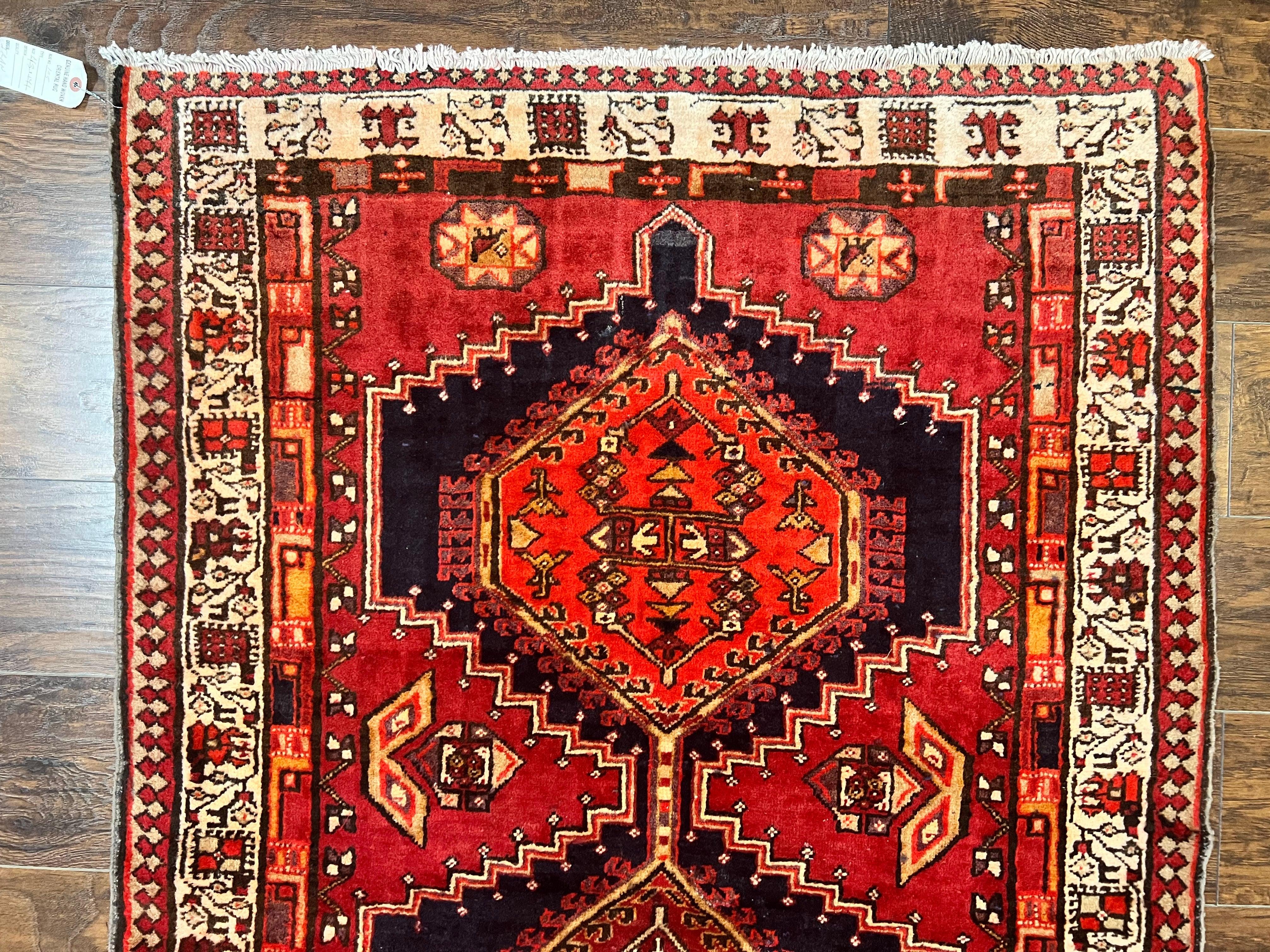 Persian Heriz Runner Rug 3.7 x 11, Persian Tribal Runner, Handmade Wool, Medallions, Geometric, Red, Antique Vintage Hand Knotted Rug - Jewel Rugs