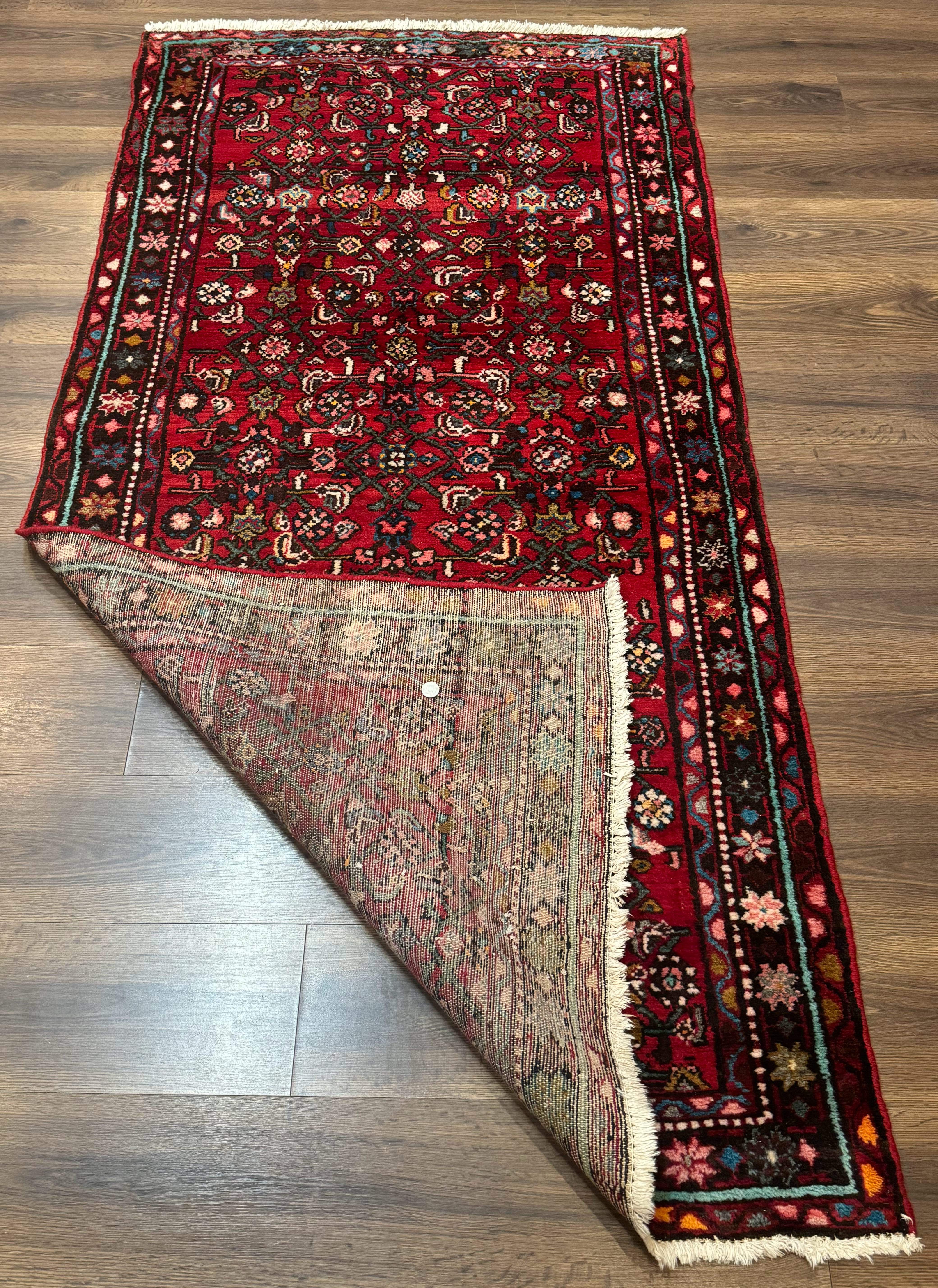 Red Persian Rug 4x7, Village Rug, Wool Vintage Carpet - Jewel Rugs