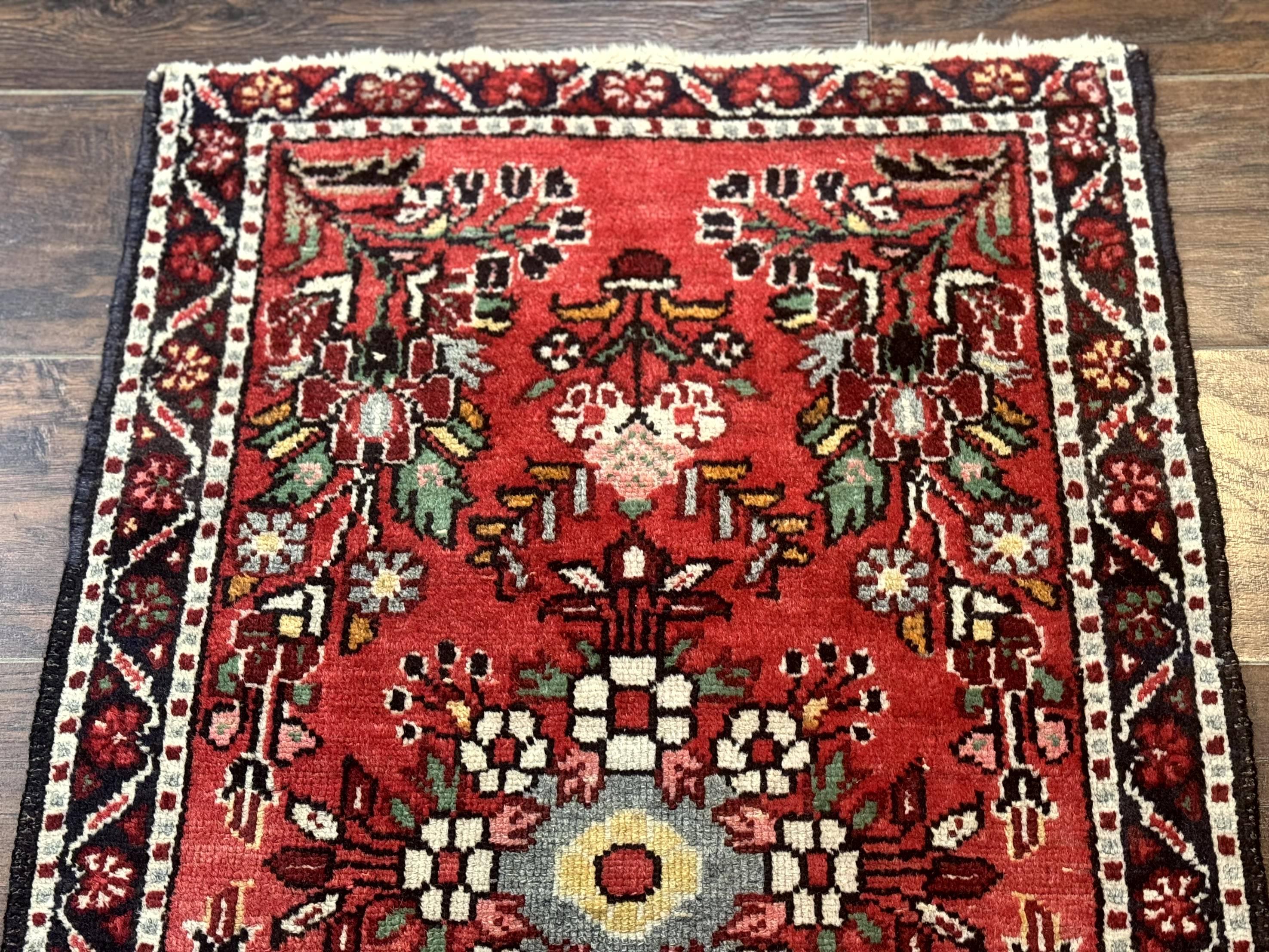Antique Persian Rug 2x3, Small Red Floral Wool Persian Carpet, Hamadan Rug - Jewel Rugs