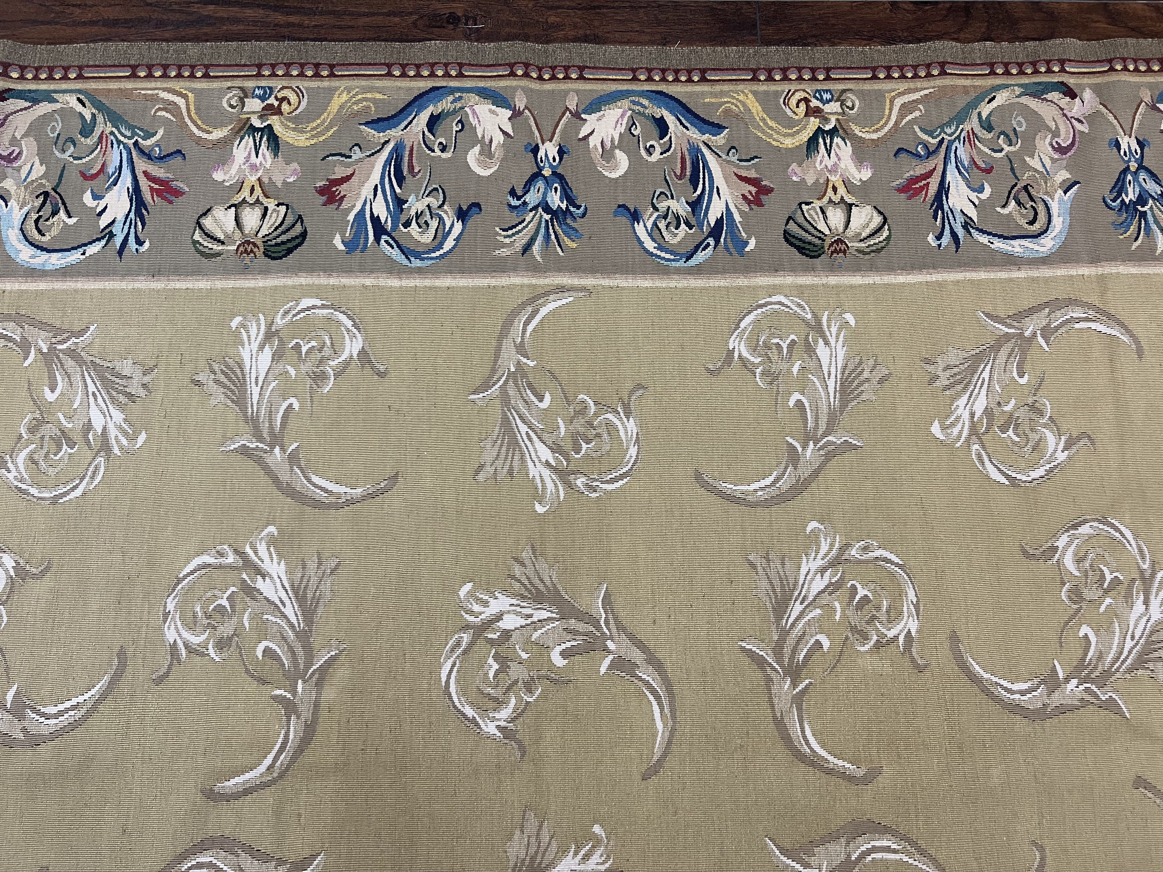 Vintage Aubusson Flatweave Area Rug 9x12, Aubusson Weave, Wool, Beige, Handmade, French European Design, 8'9" x 11'9" - Jewel Rugs