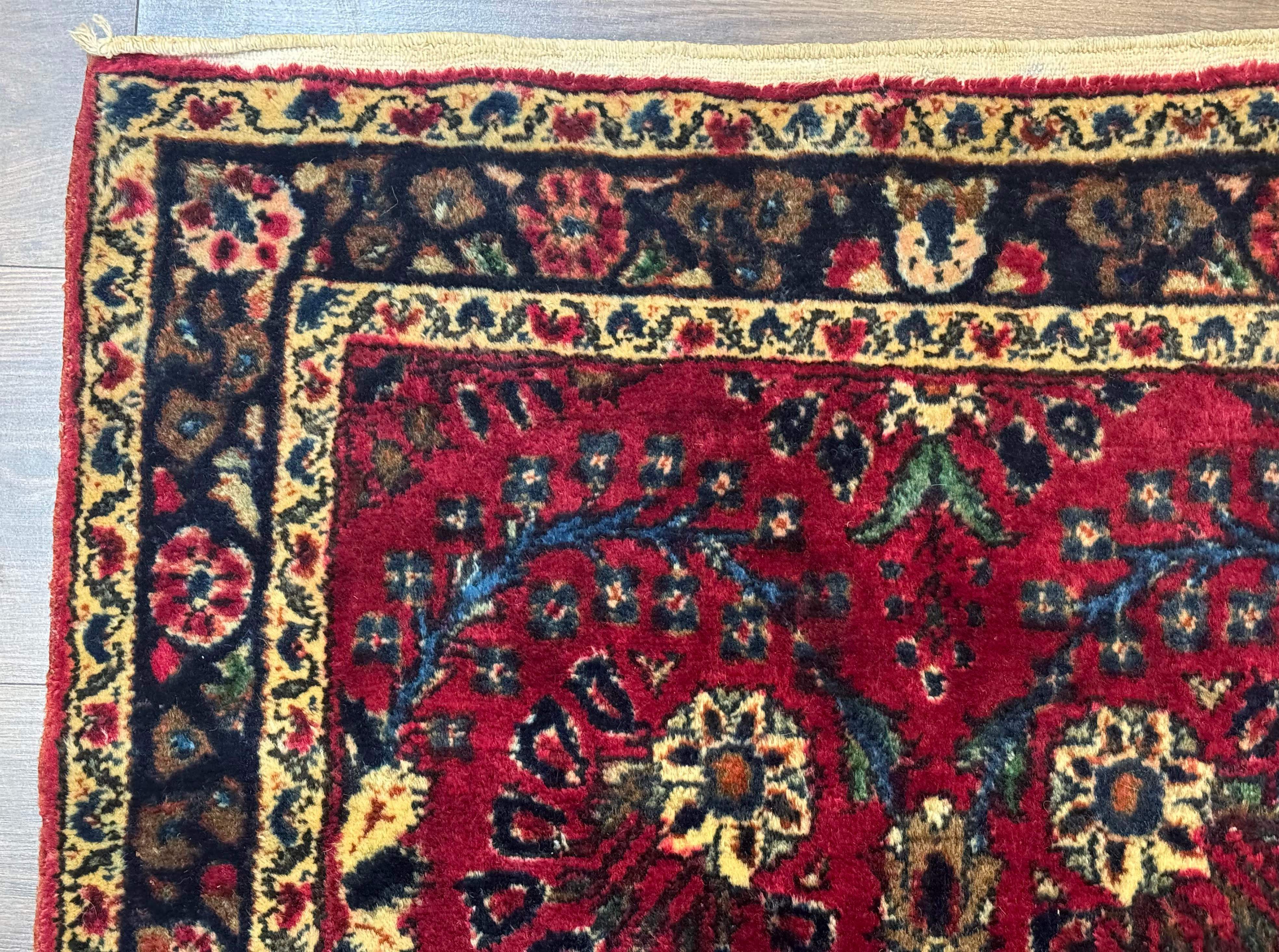 Persian Lilian Short Runner Rug 2.6 x 5.7 – Dark Red and Navy, Hand-Knotted Wool Carpet - Jewel Rugs