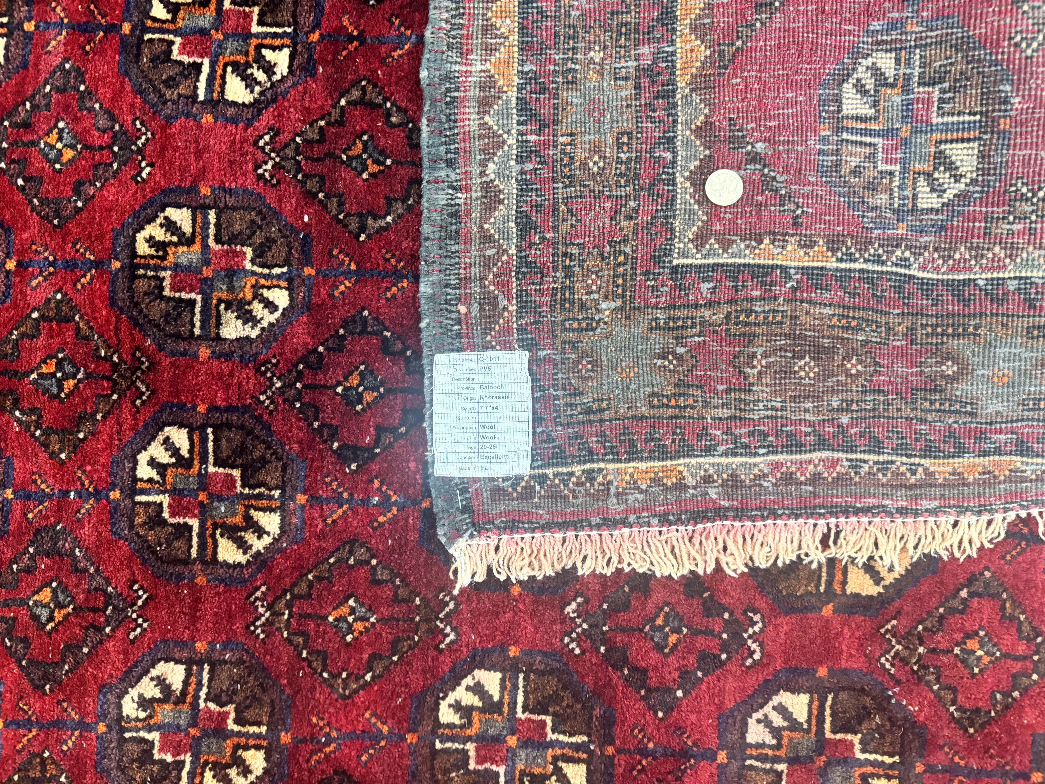 Persian Turkoman Tribal Rug 4x8, Handmade Vintage Wool Carpet, Red, Bohemian Rug - Jewel Rugs