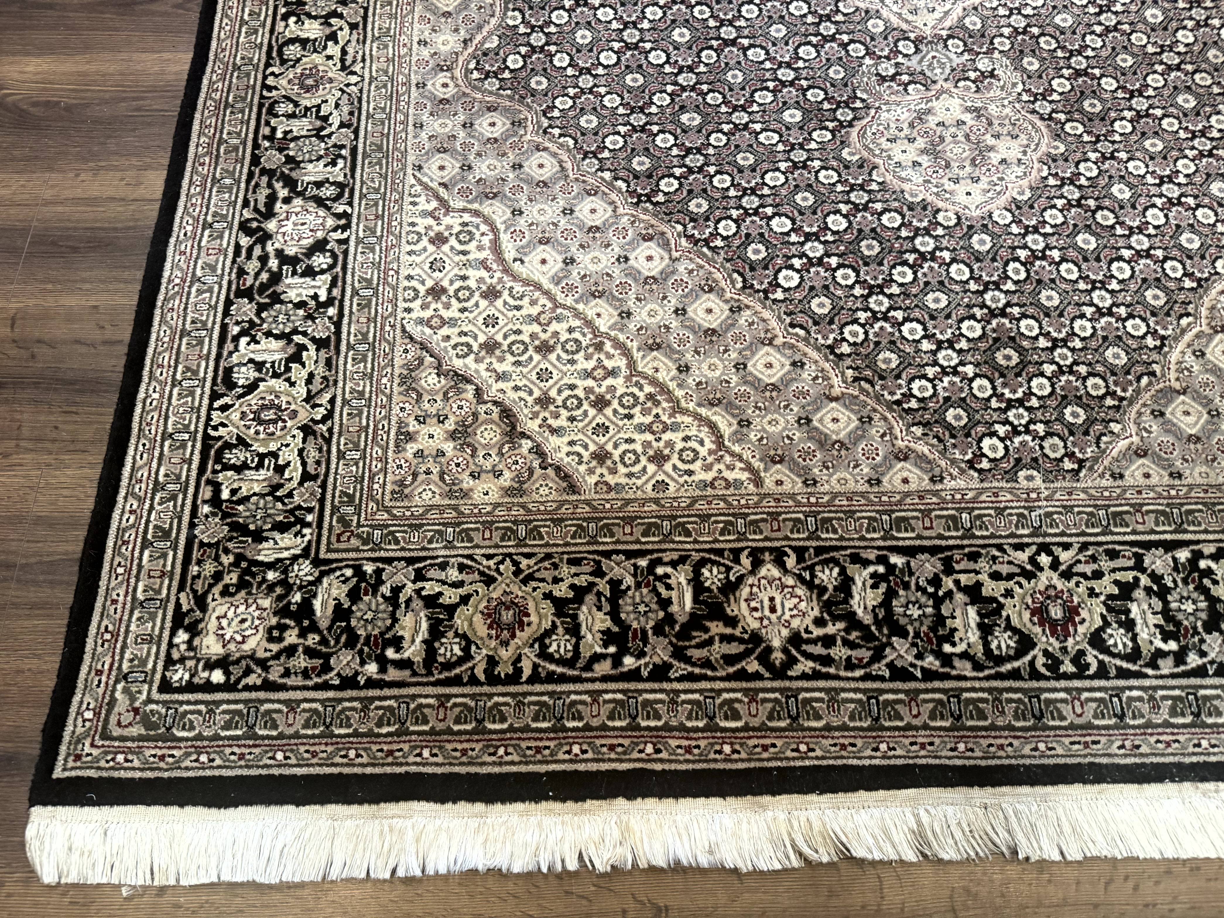 Pak Persian Rug 6x9, Herati Mahi Tabriz Pattern, Finely Hnad Knotted, Black Ivory Gray - Jewel Rugs