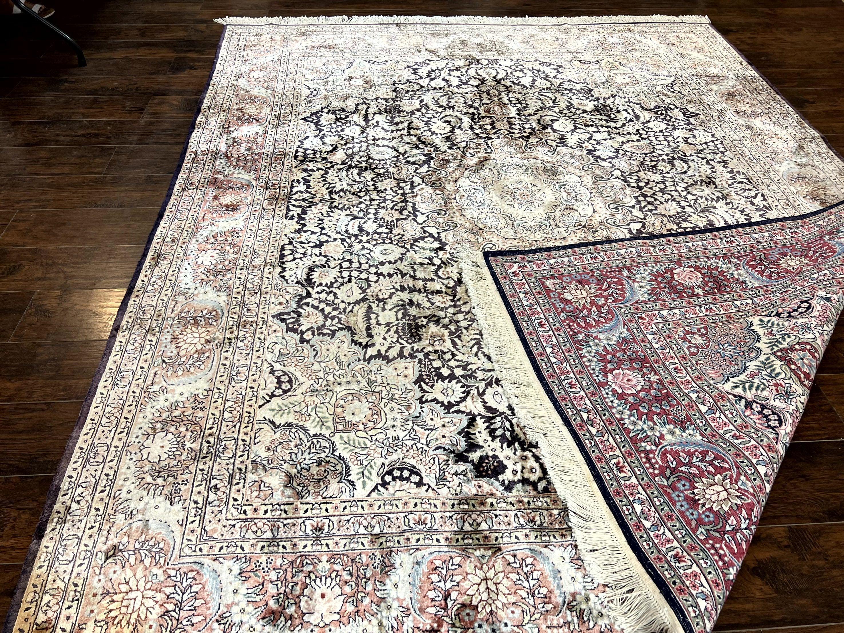 Silk Indian Kashmiri Rug 8x10, Floral Medallion, Indo Persian Carpet, Handmade Vintage Silk Rug - Jewel Rugs