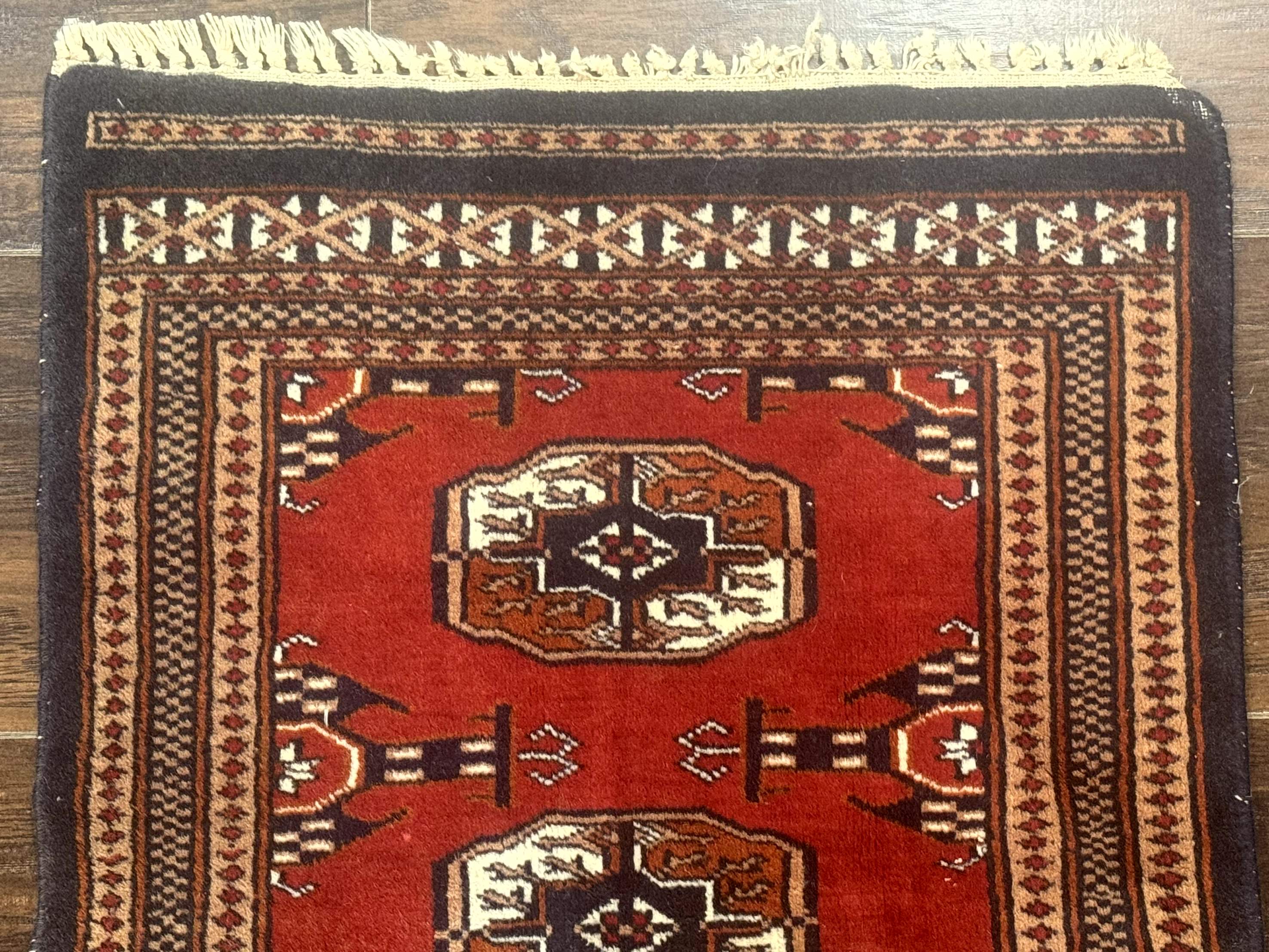 Small Pakistani Bokhara Turkoman Rug, Red, Hand-Knotted Wool Vintage Accent Rug - Jewel Rugs