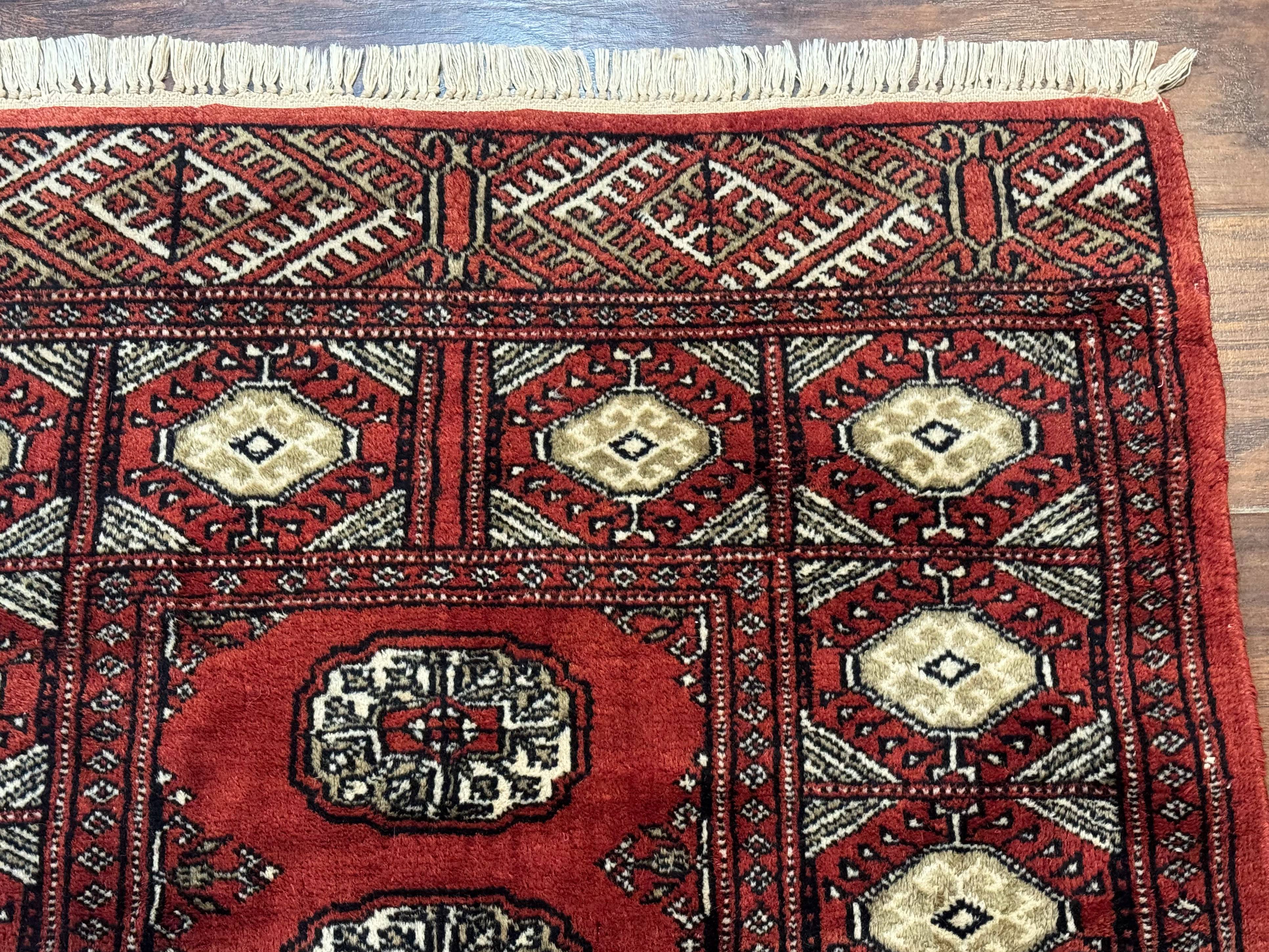 Red Pakistani Turkoman Rug 3x5, Bokhara Design, Vintage, Signed - Jewel Rugs