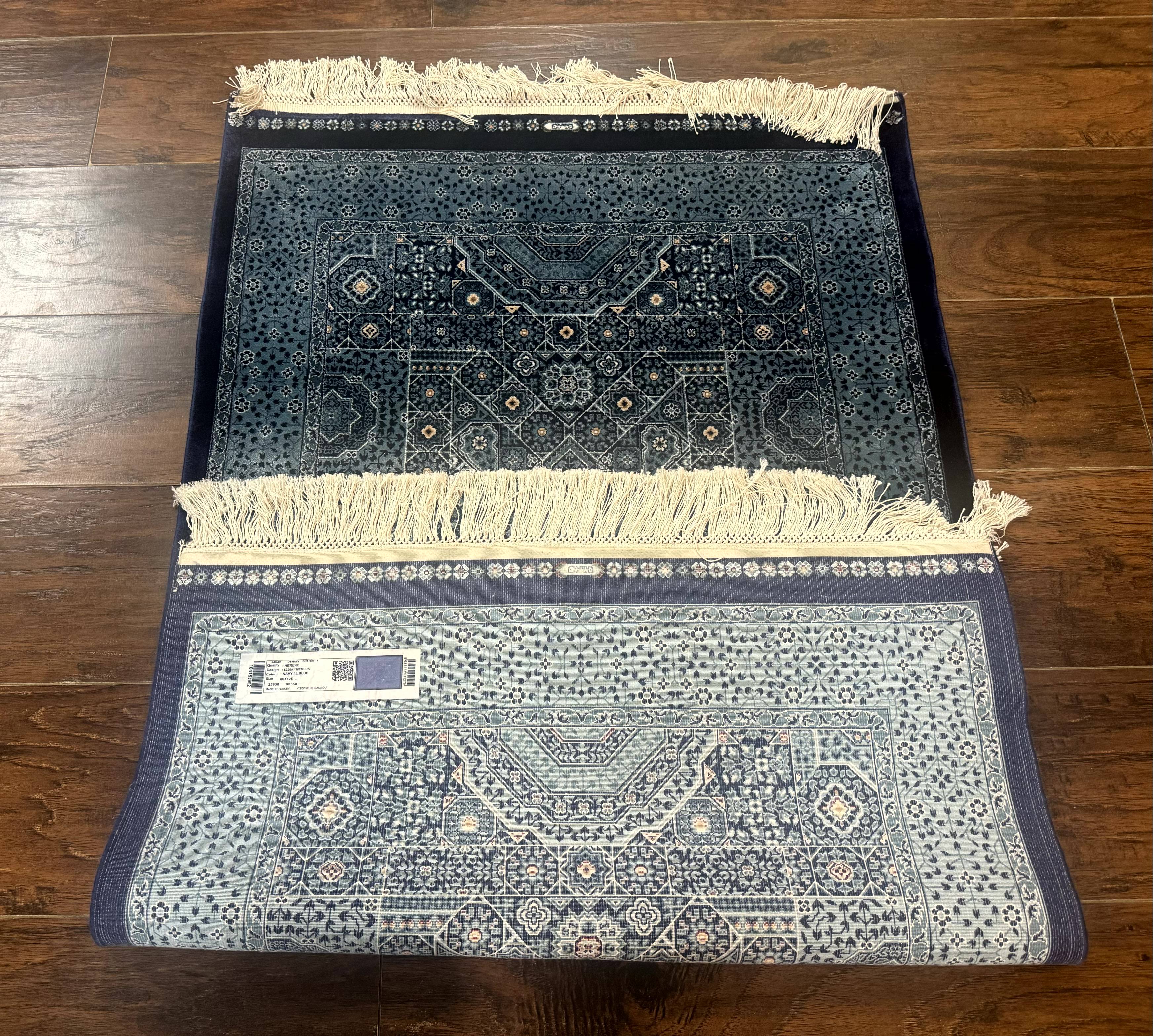 Blue Turkish Silk Hereke Rug 2.6 x 4, Mamluk Red, Blue, Bamboo Silk - Jewel Rugs