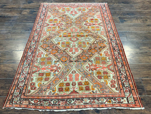 Wonderful Antique Persian Malayer Rug 4x6, Wool Hand Knotted Authentic Oriental Carpet, Very Fine