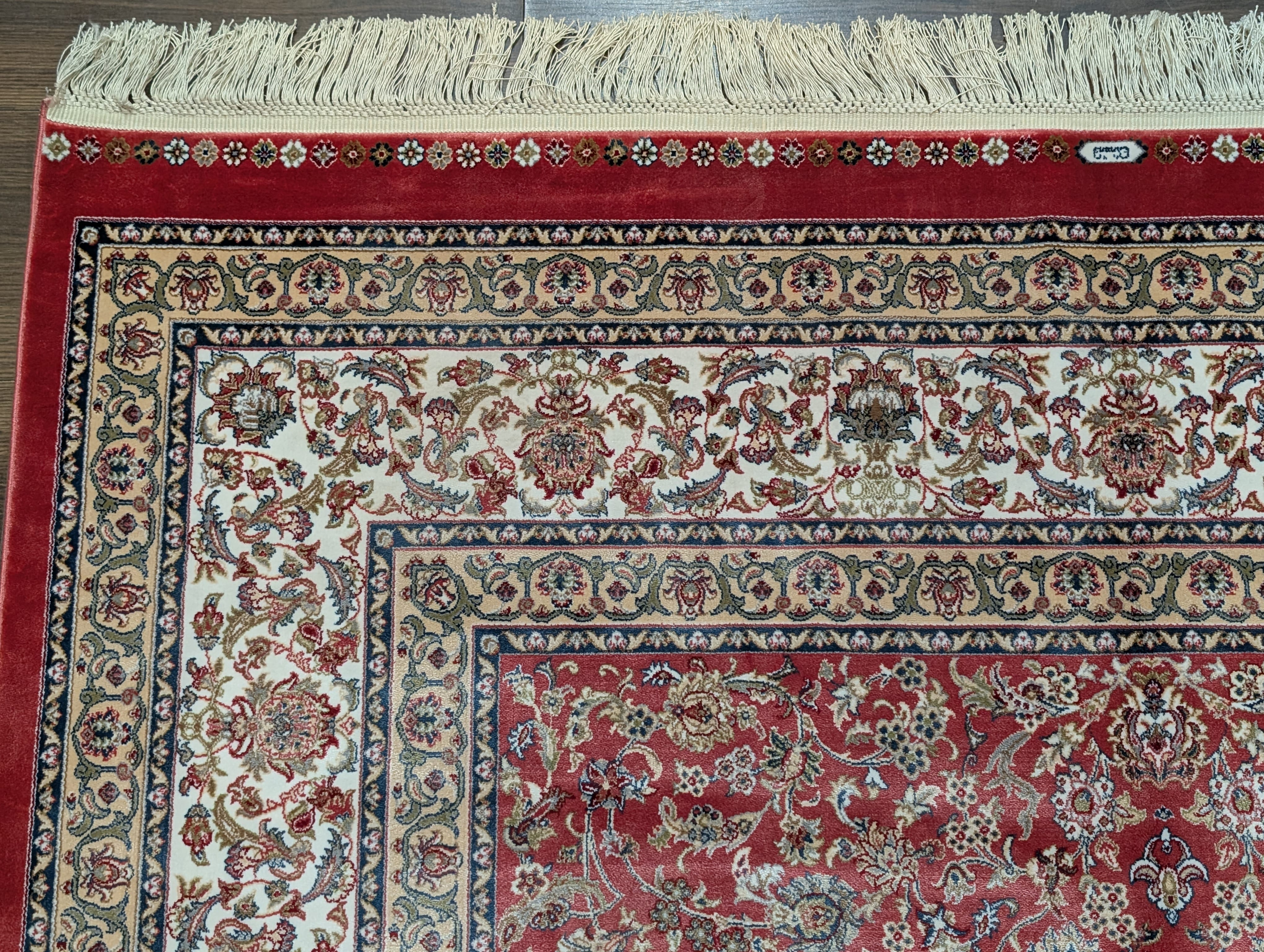 Square Silk Rug 5x5, Red and Ivory, Floral, Turkish Silk Carpet, New, Bamboo Silk - Jewel Rugs