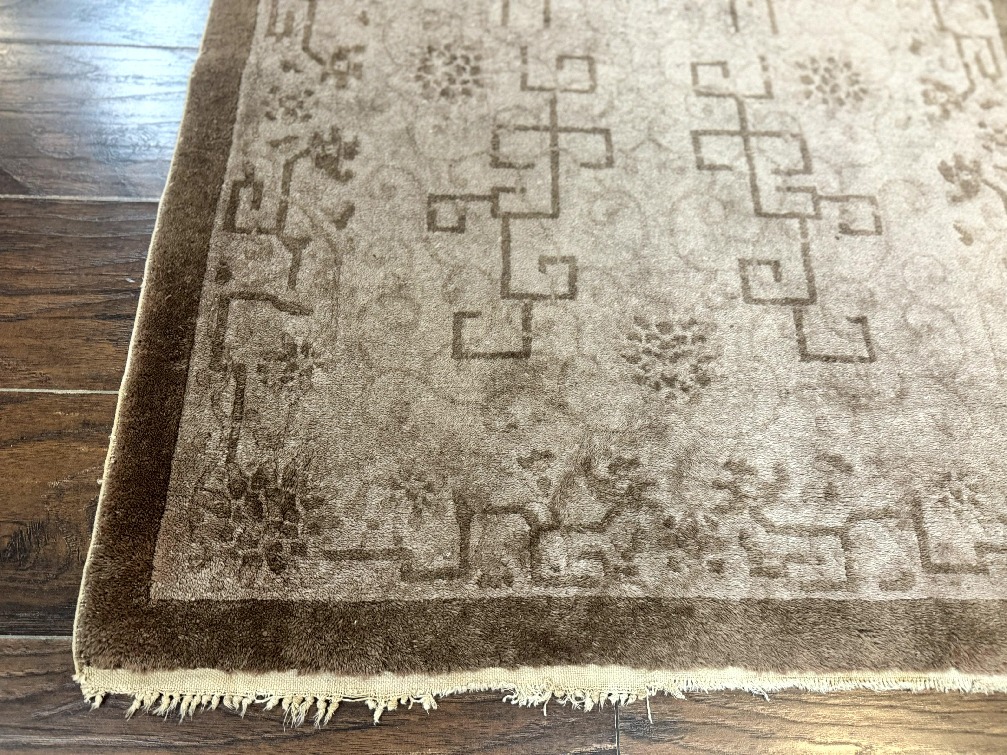 Antique Chinese Fette Rug 3x6, Taupe, Handmade Wool Chinese Carpet - Jewel Rugs