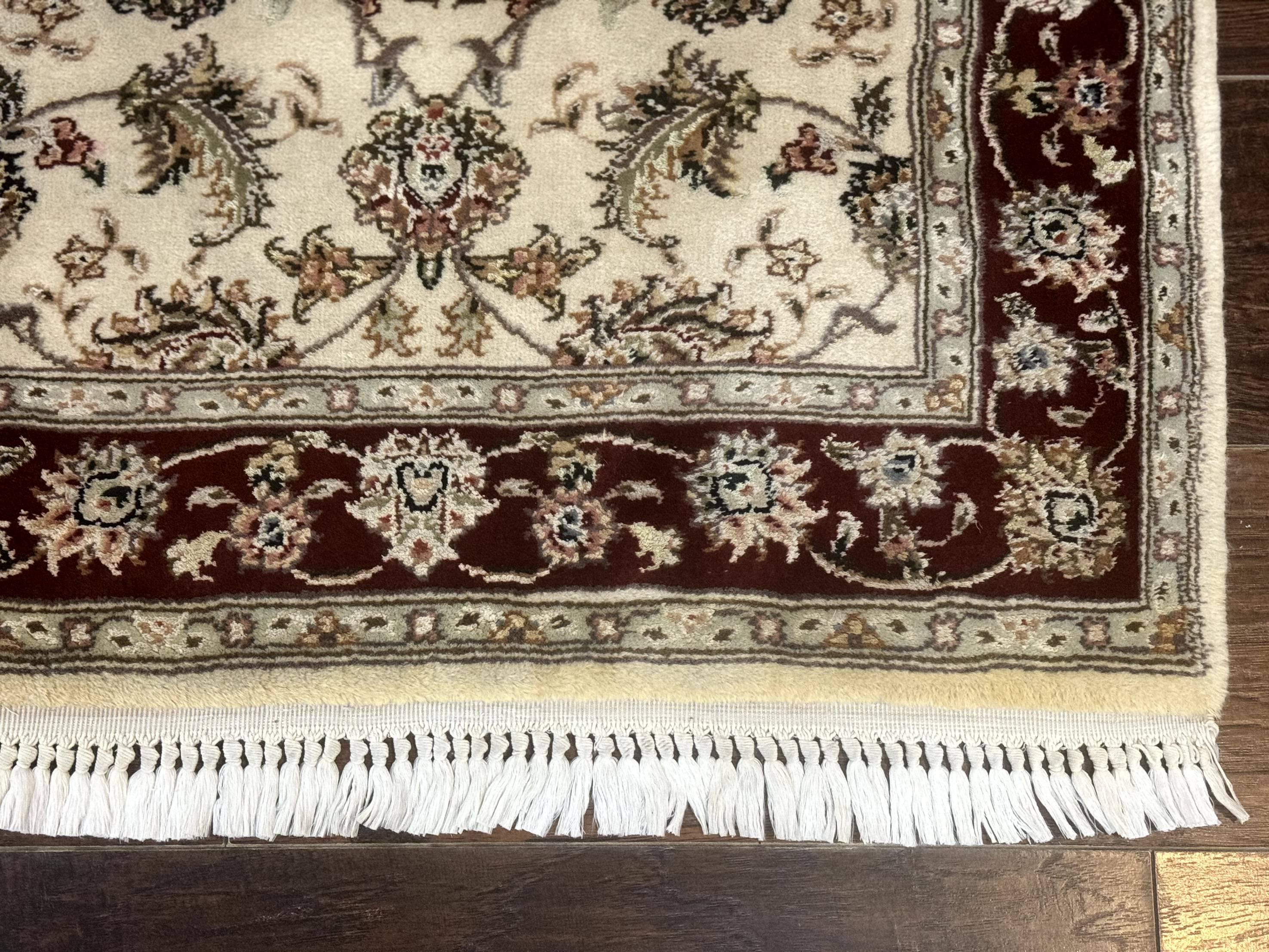 Pak Persian Runner Rug 2.8 x 8, Handmade Vintage Carpet, Beige and Maroon, Wool and Silk Highlights - Jewel Rugs