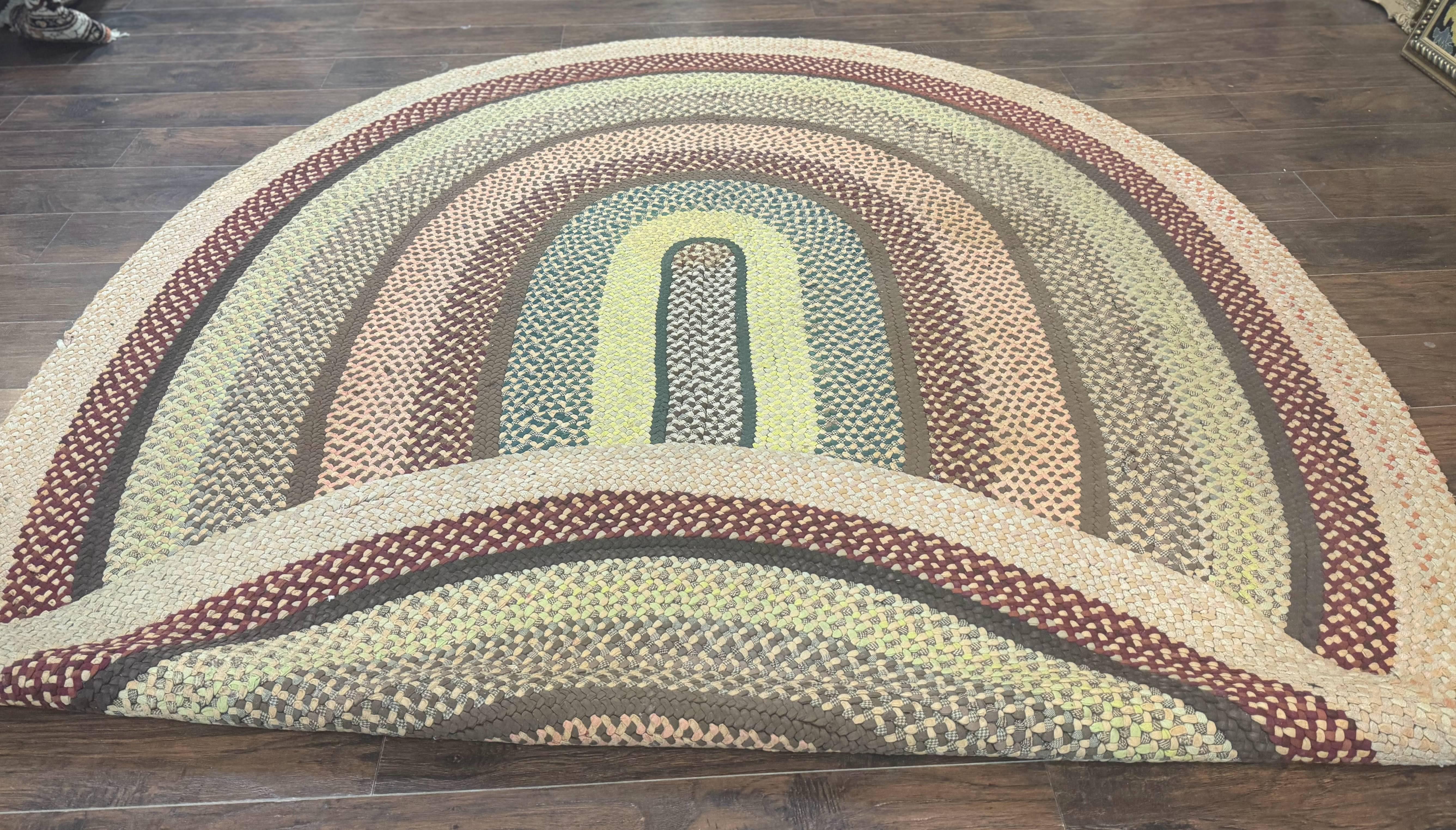 American Oval Braided Rug 7.5 x 9, Vintage Hand Braided Multicolor Large Oval Carpet - Jewel Rugs