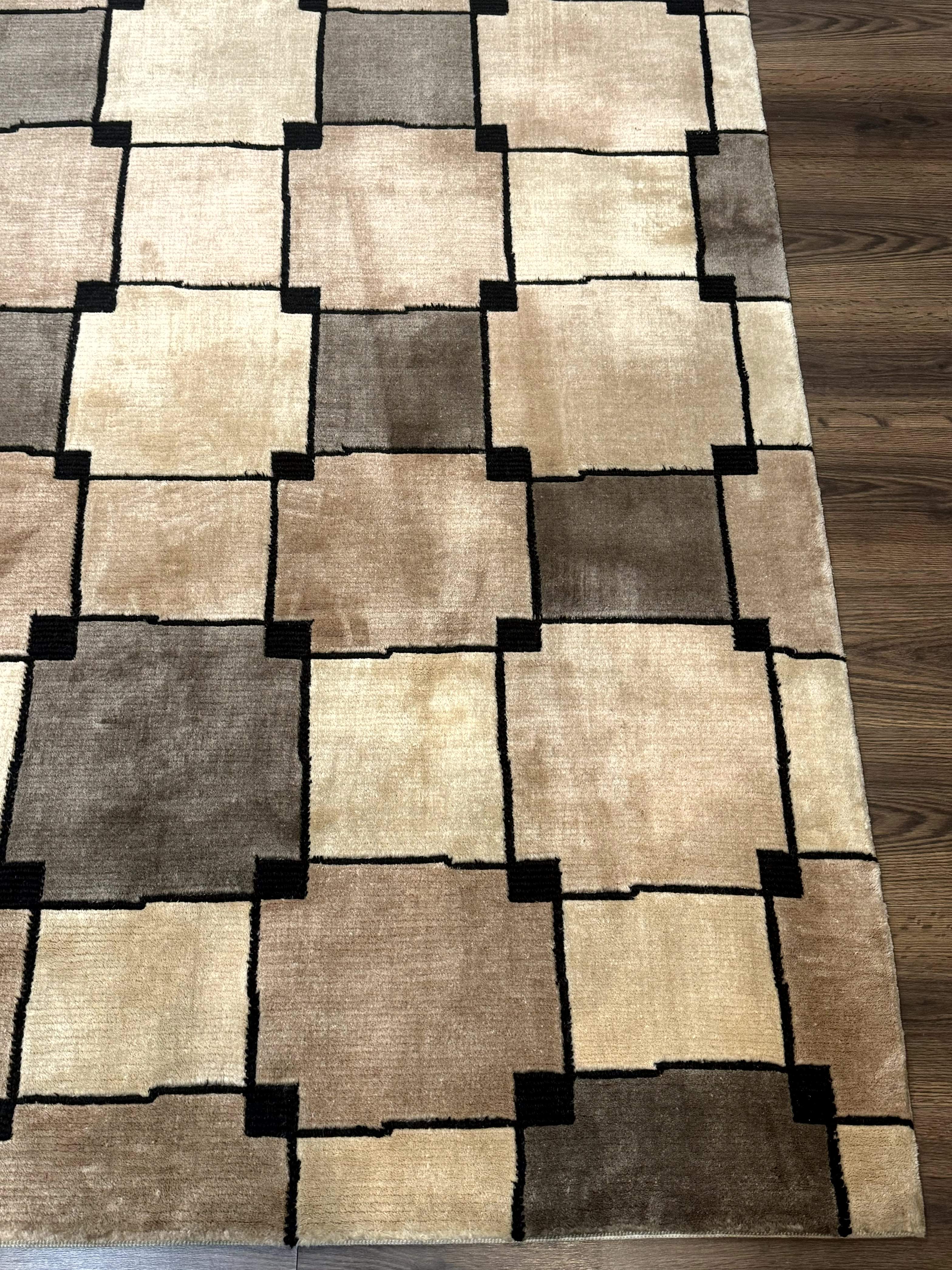 Tibetan Wool Rug 5x8, Contemporary Modern Carpet, Abstract Design, Soft Thick Pile, Pair B - Jewel Rugs