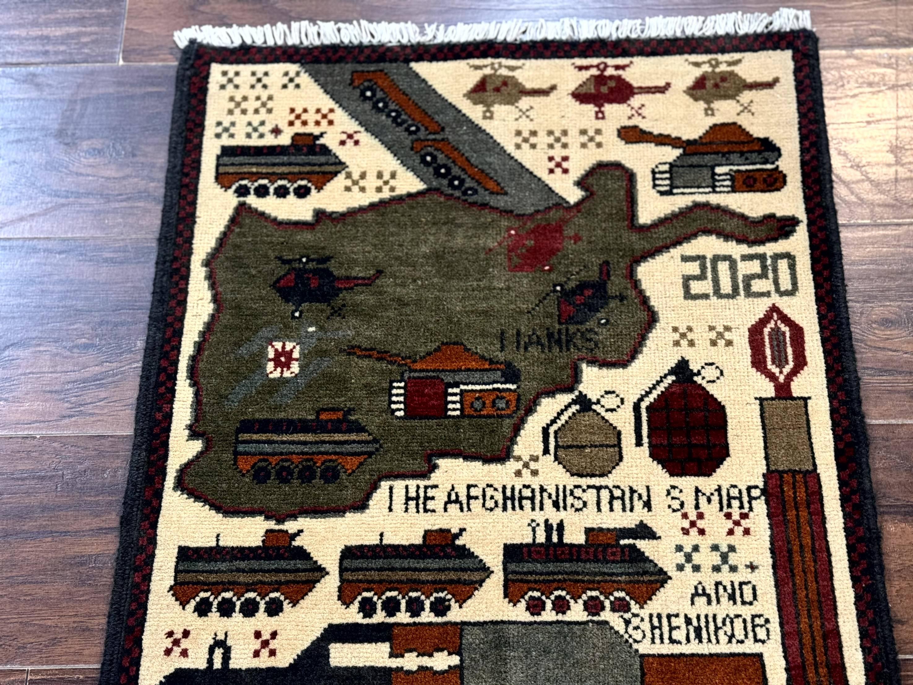 Afghan War Rug, Tanks Helicopters Guns - Jewel Rugs