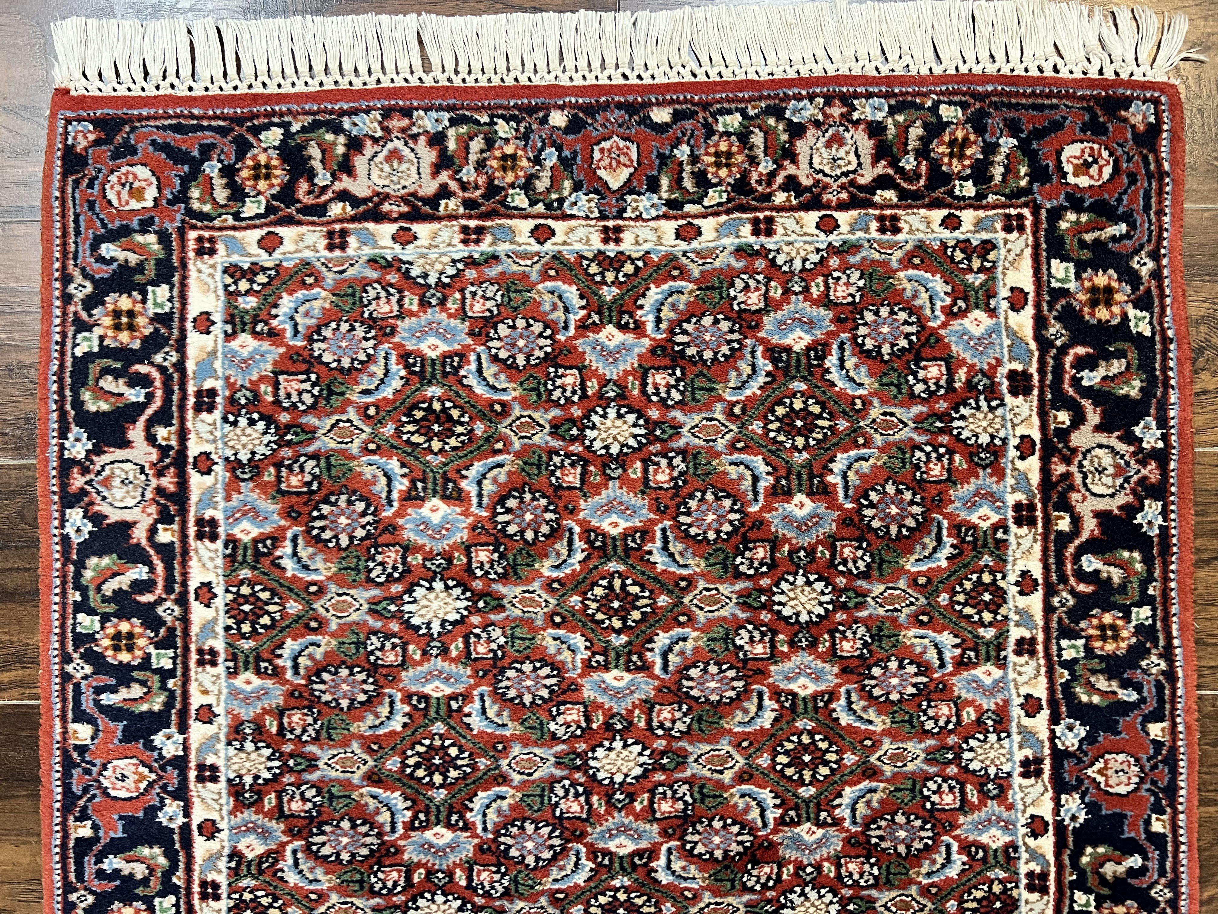 Indo Persian Rug 3x5, Red and Navy Blue, Wool Vintage Handmade Small Carpet 3 x 5 ft, Herati Pattern, Bidjar Rug - Jewel Rugs