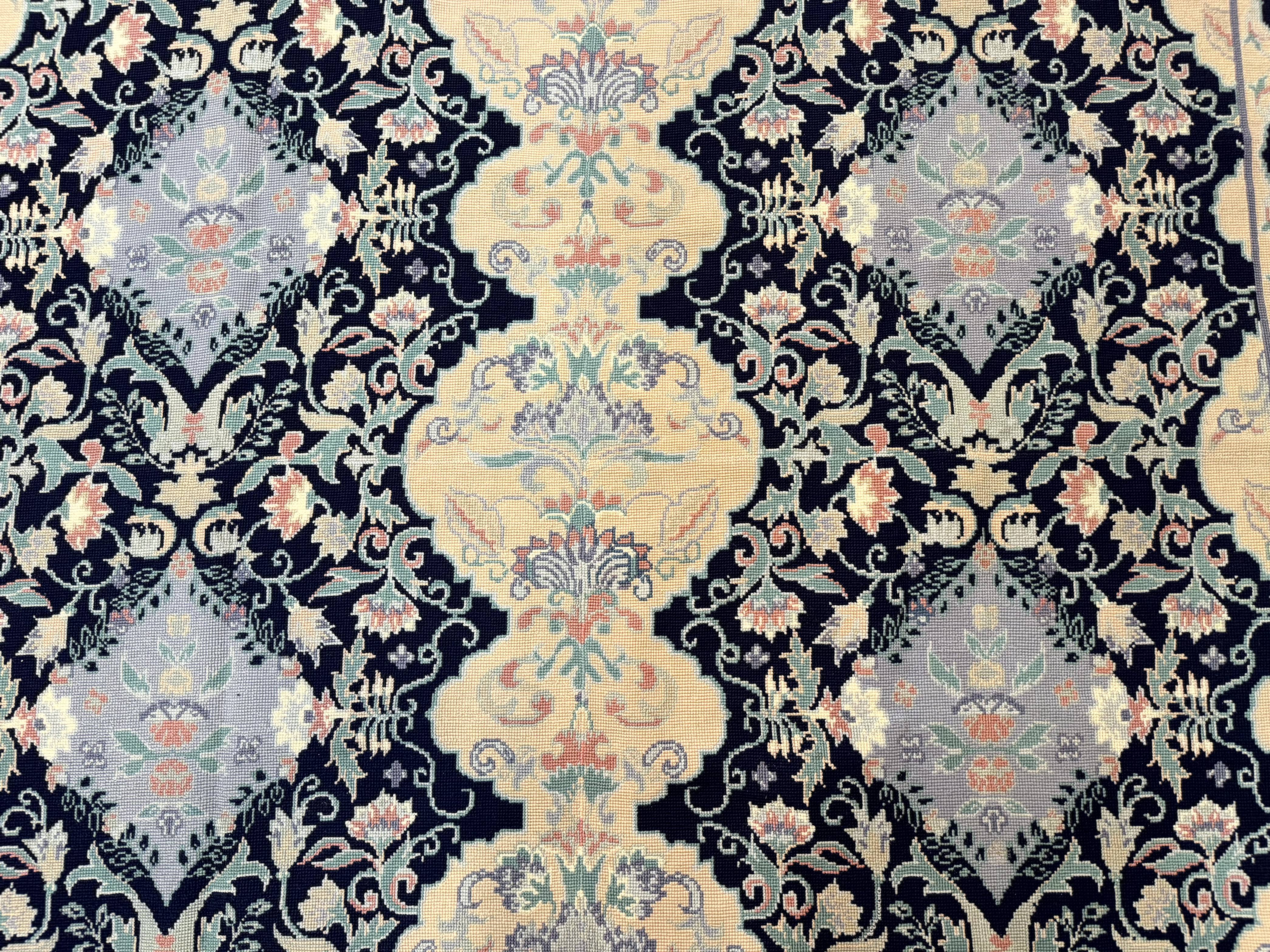 Needlepoint Rug 6x9, Ivory and Navy Blue - Jewel Rugs