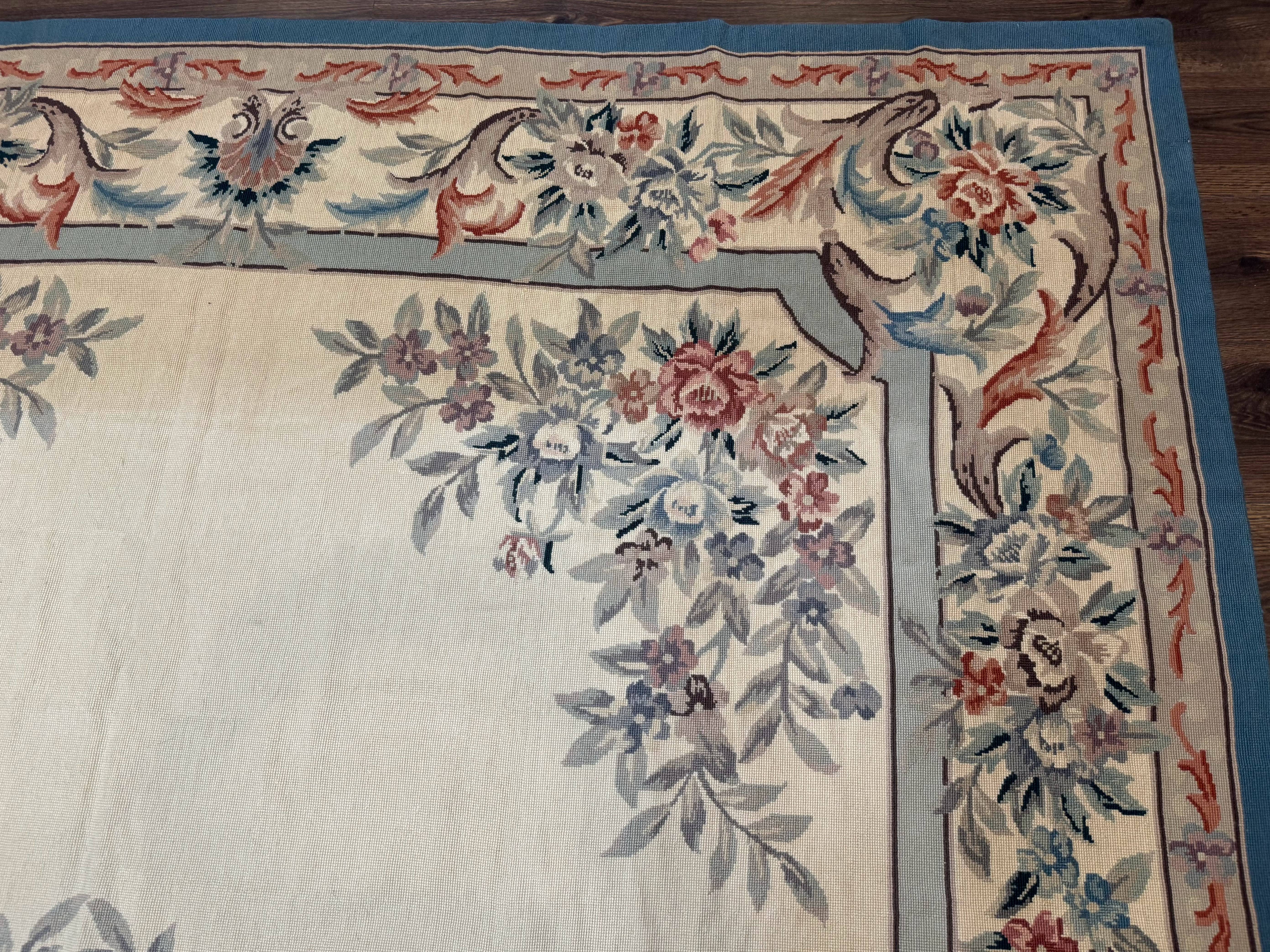 Ivory Needlepoint Rug 8x10, Wool Handmade Carpet - Jewel Rugs