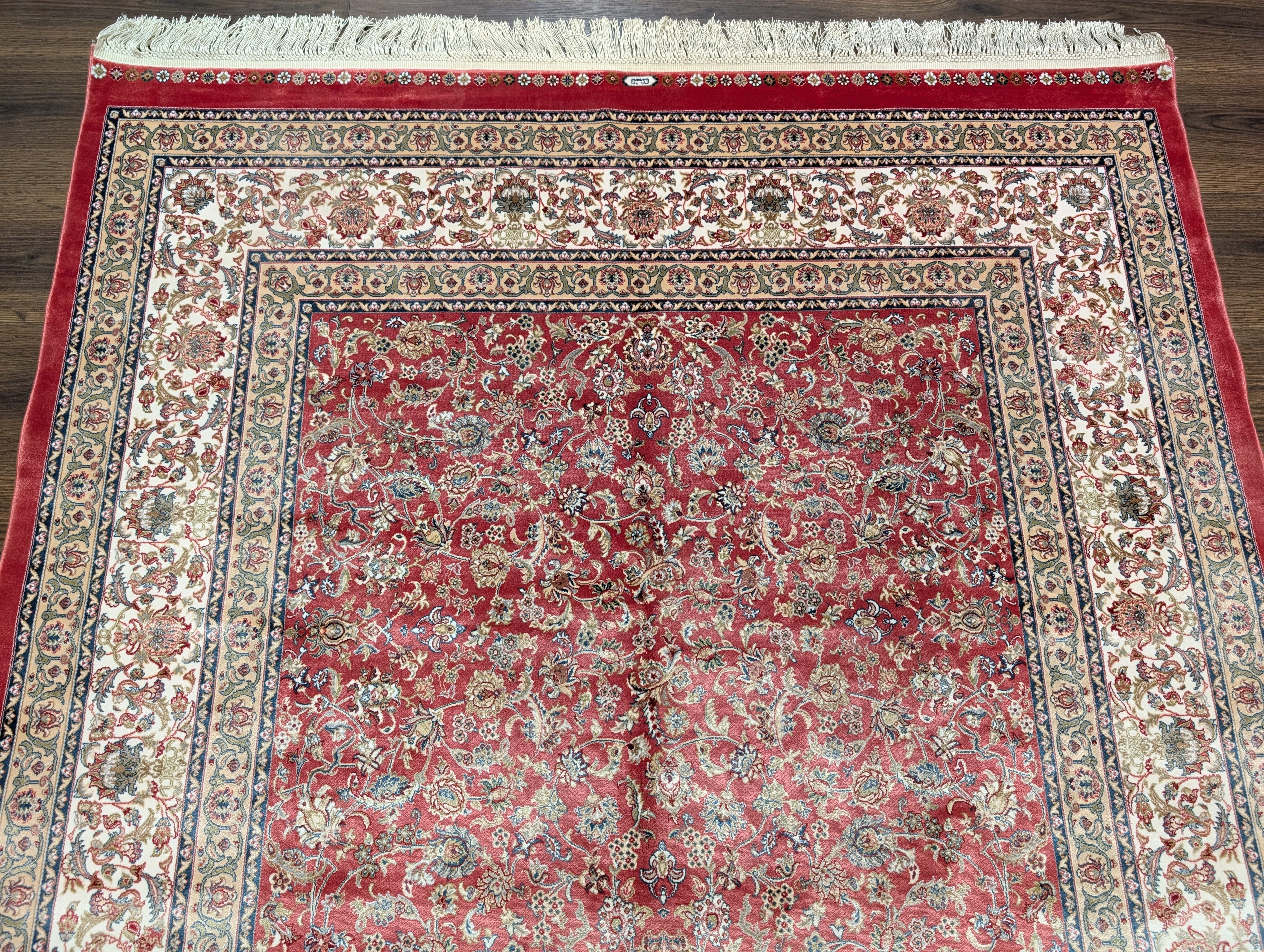 Square Silk Rug 5x5, Red and Ivory, Floral, Turkish Silk Carpet, New, Bamboo Silk - Jewel Rugs