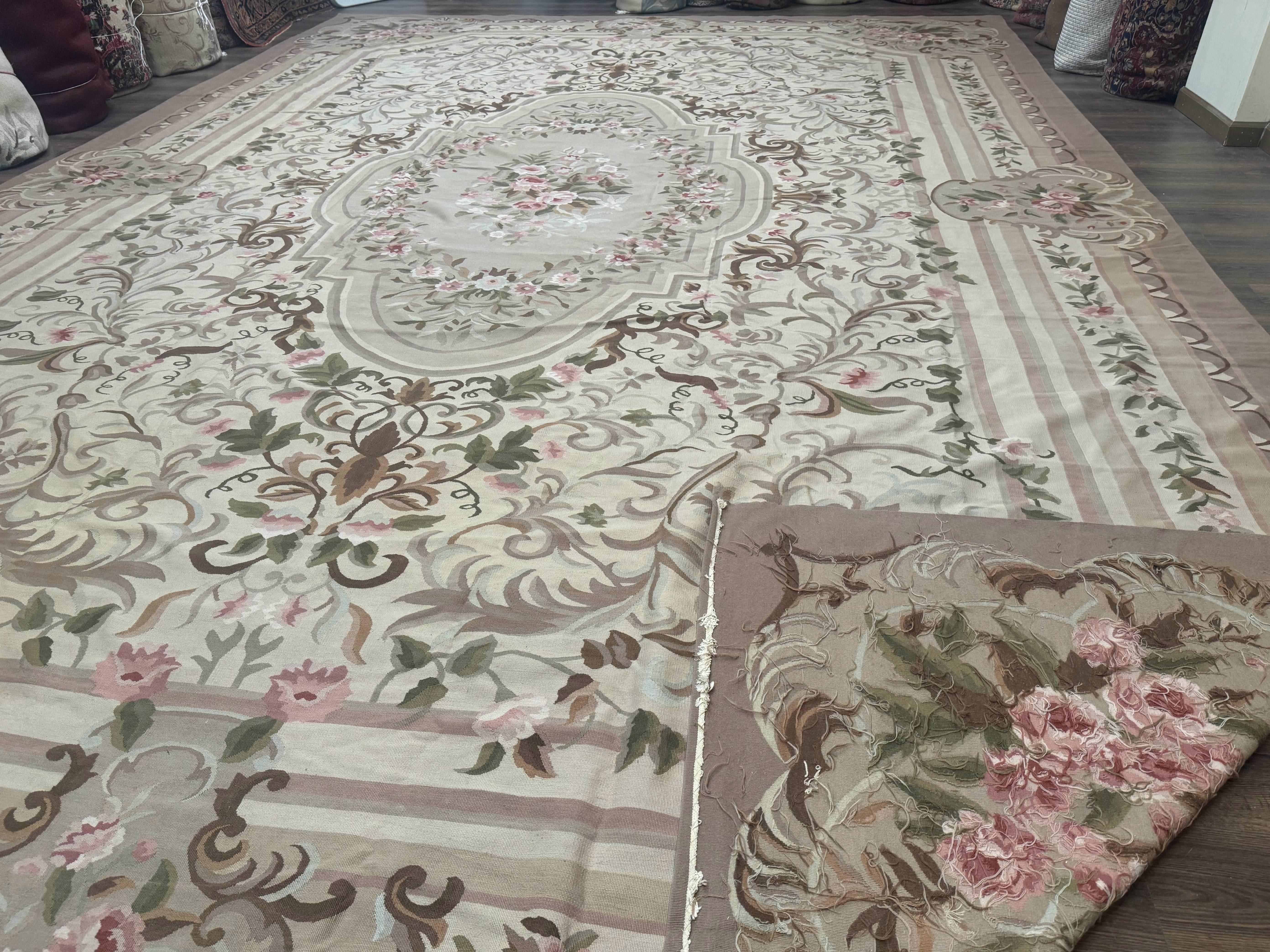 Palace Sized Aubusson Rug 13 x 20, Flatweave Aubusson Weave, Oversized Rug, European French Elegant Design - Jewel Rugs