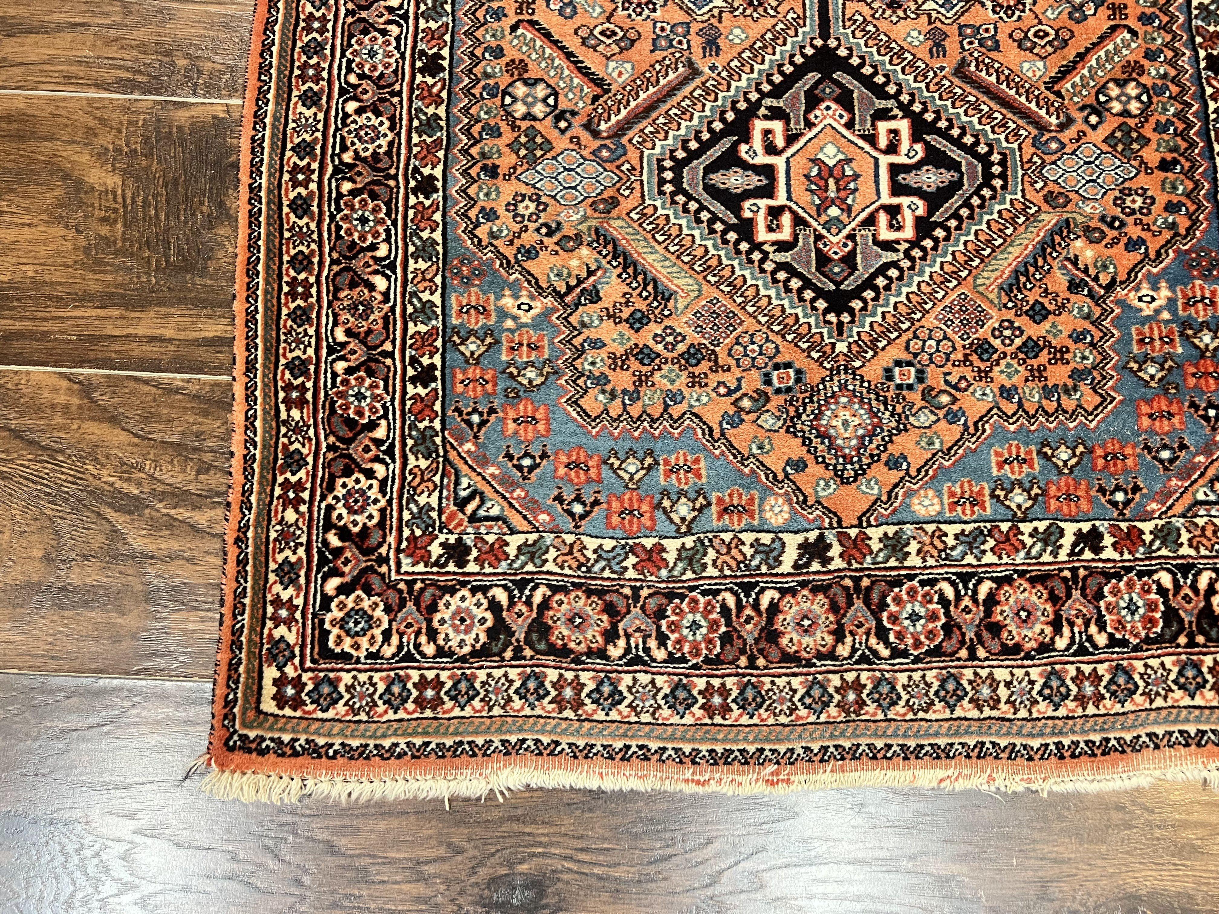 Persian Qashqai Runner Rug 2.6 x 10, Wool Hand Knotted Vintage Tribal Oriental Carpet, Salmon, Geometric Medallions Rug, Hallway Rug - Jewel Rugs