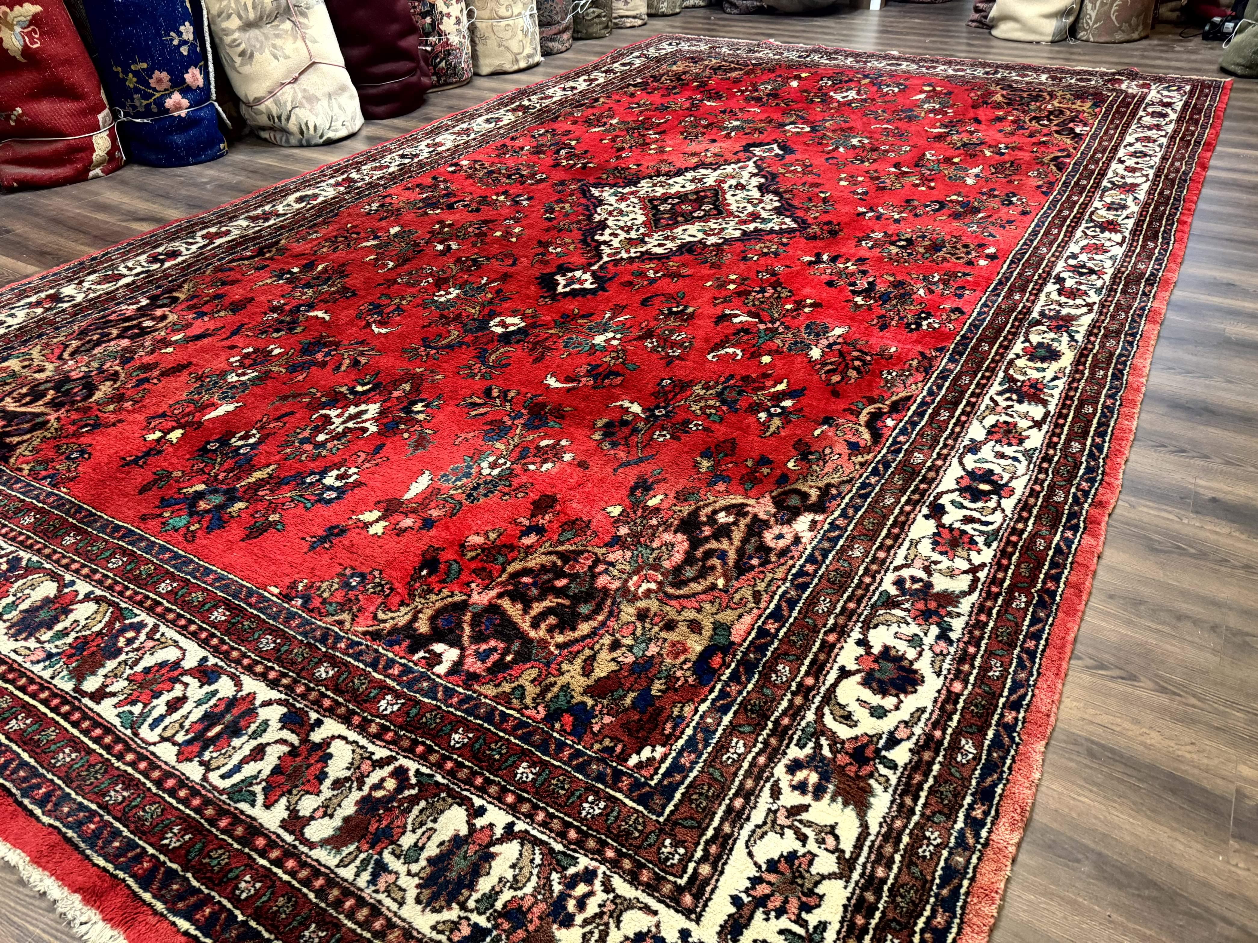 Palace Size Persian Rug 11x18, Red, Bibikabad Rug, Handmade Large Wool Carpet, Persian Hamadan Rug, Dargazin Rug - Jewel Rugs