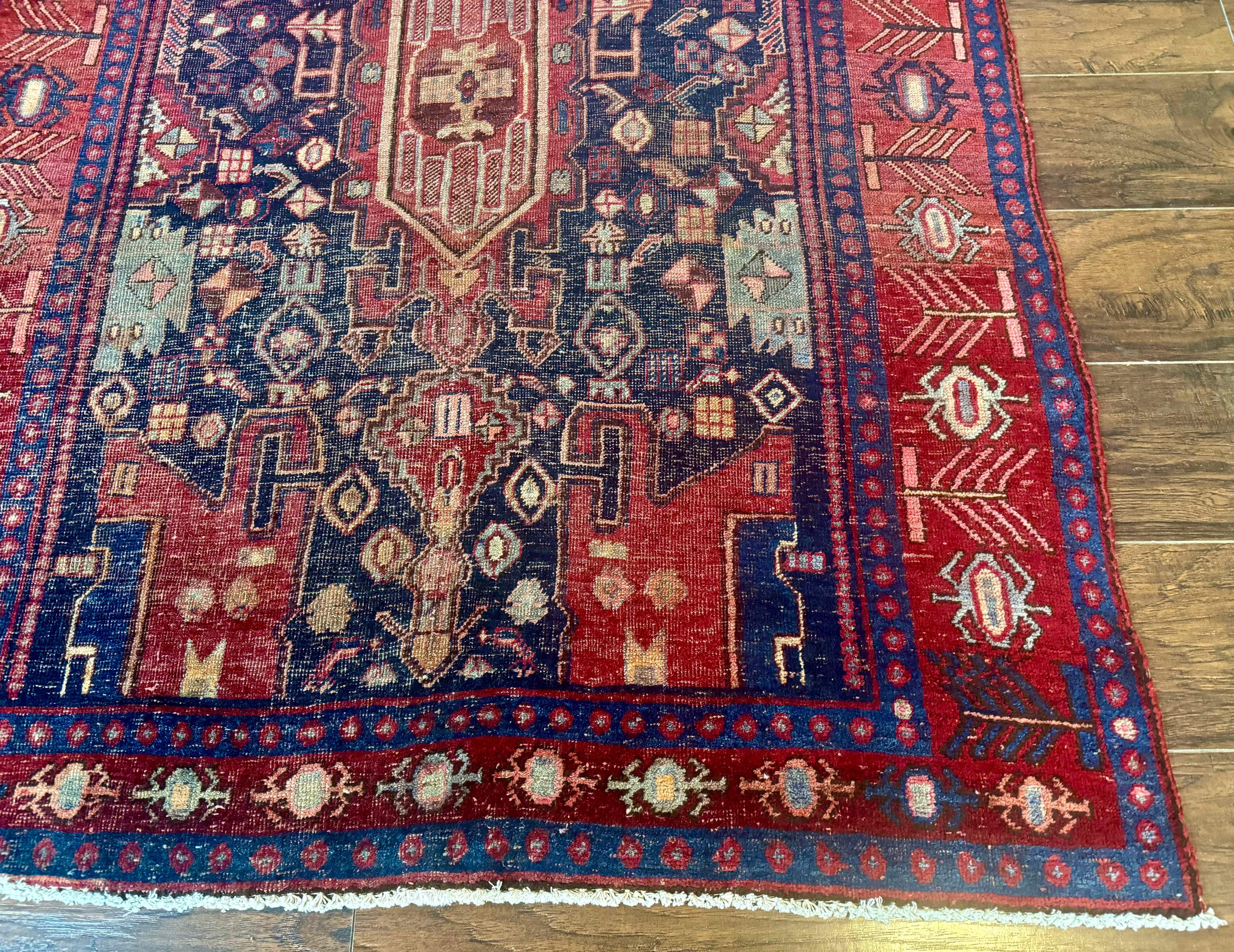 Persian Kurdish Bidjar Runner Rug 4x10 – Navy and Red, Wool Antique Tribal Carpet - Jewel Rugs