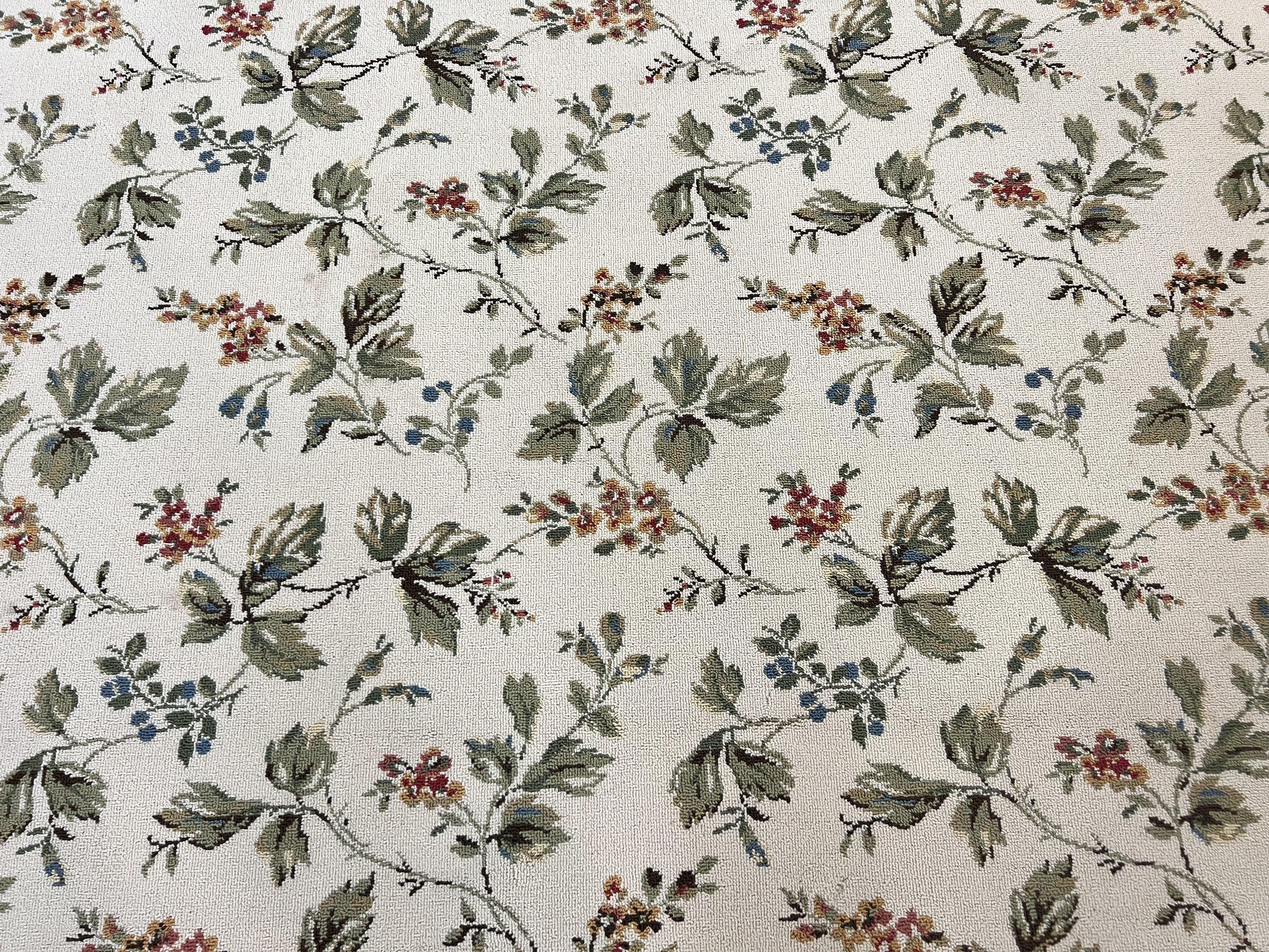 Vintage Stark Carpet 7x10, Ivory and Green, European Aubusson Design, Allover Pattern, Stark Rug - Jewel Rugs