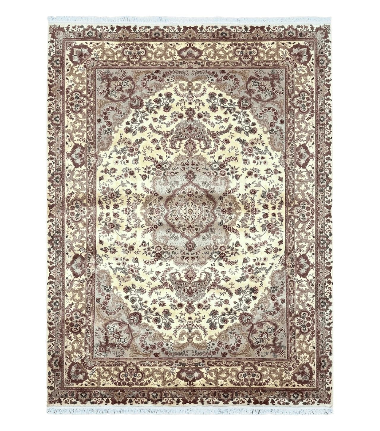 Vintage Sino Persian Rug 10x14, Room Sized Elegant Handmade Oriental Carpet 10 x 14, Floral Medallion Large Wool Rug with Silk Accents Beige