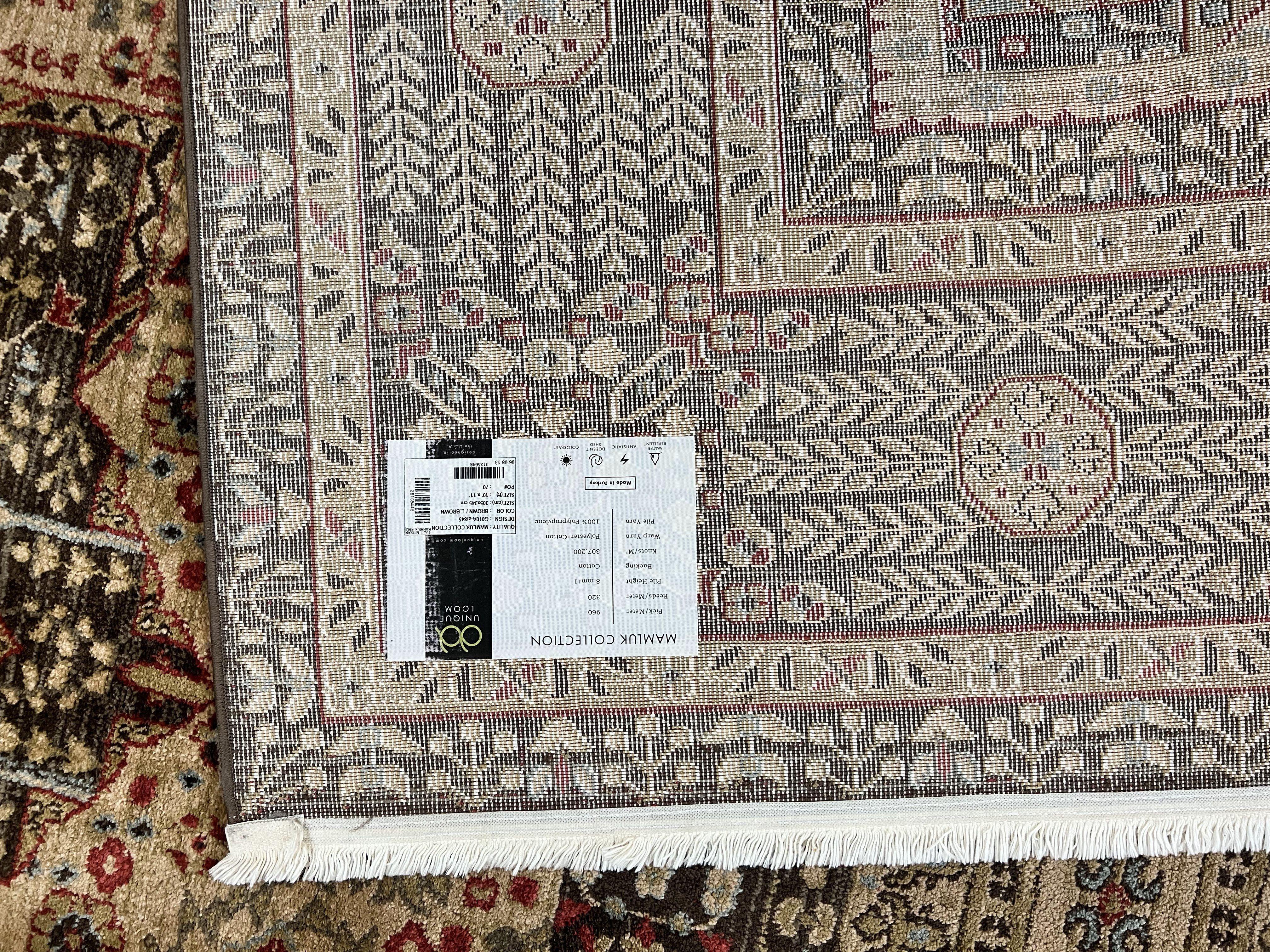 Room Sized Oriental Rug 10x11, Power Loomed Carpet, Tan Brown, Unique Loom - Jewel Rugs