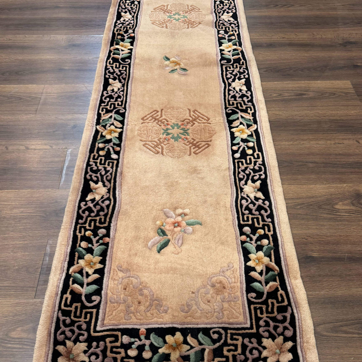 Chinese Wool Runner Rug 2 x 11.6, Vintage 90 Line Asian Oriental Carvi ...