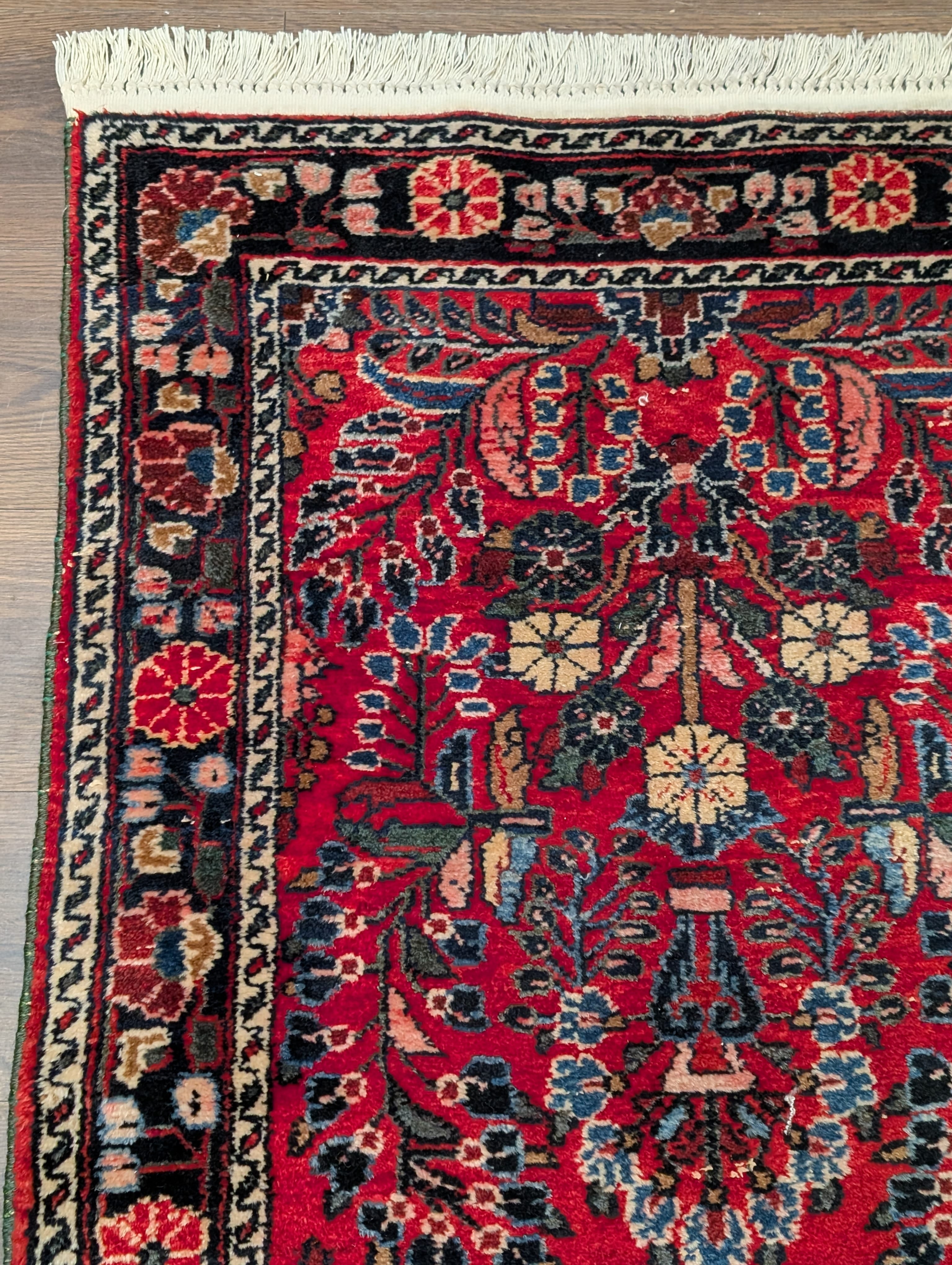 Red Persian Runner Rug 3 x 15, Hamadan Runner, Vintage - Jewel Rugs