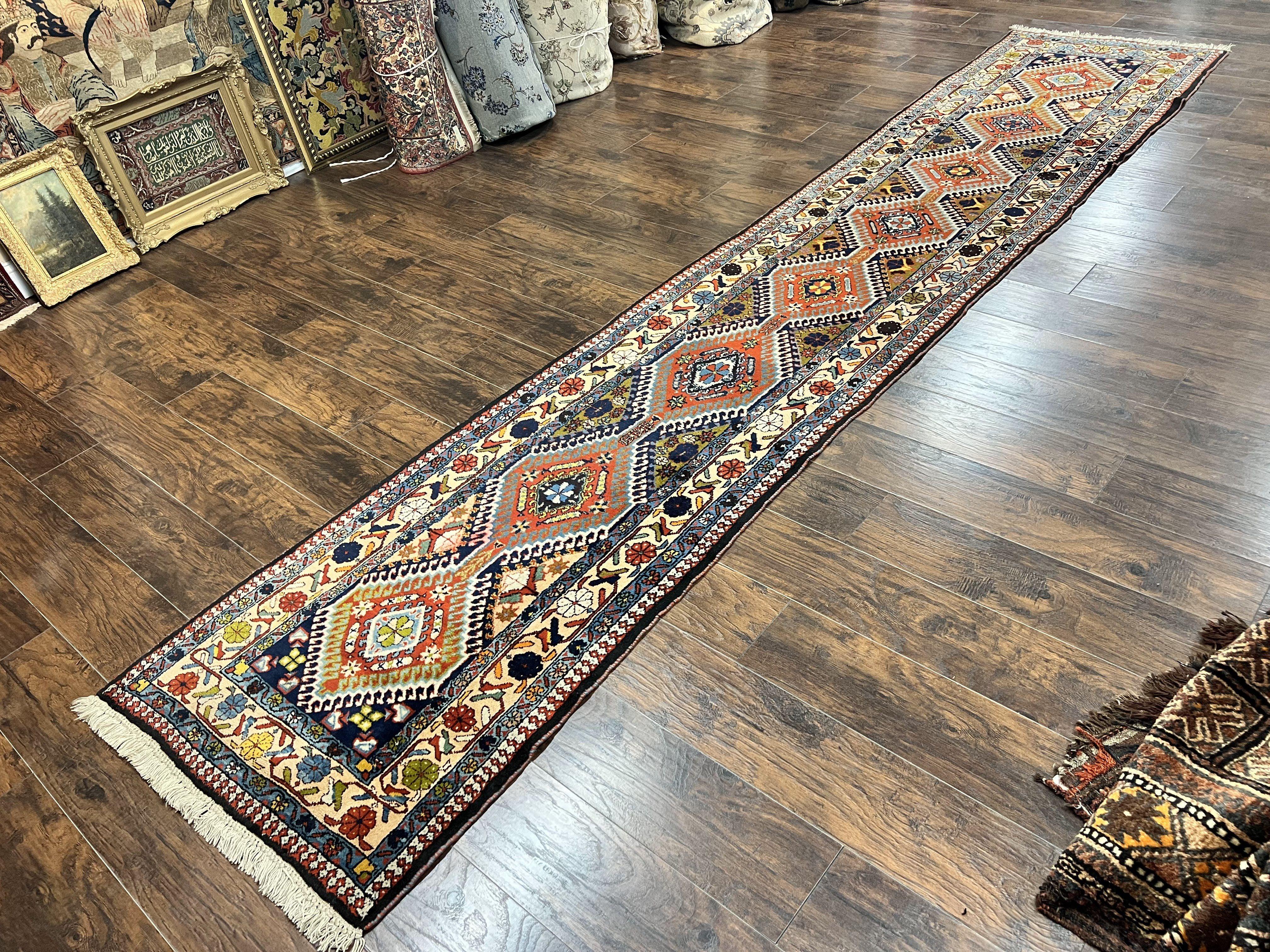 Persian Tribal Runner Rug 2.9 x 14, Colorful Rare Antique Persian Shiraz Yalameh Geometric Carpet for Hallway, 14ft Runner, Handmade, Wool, Red - Jewel Rugs